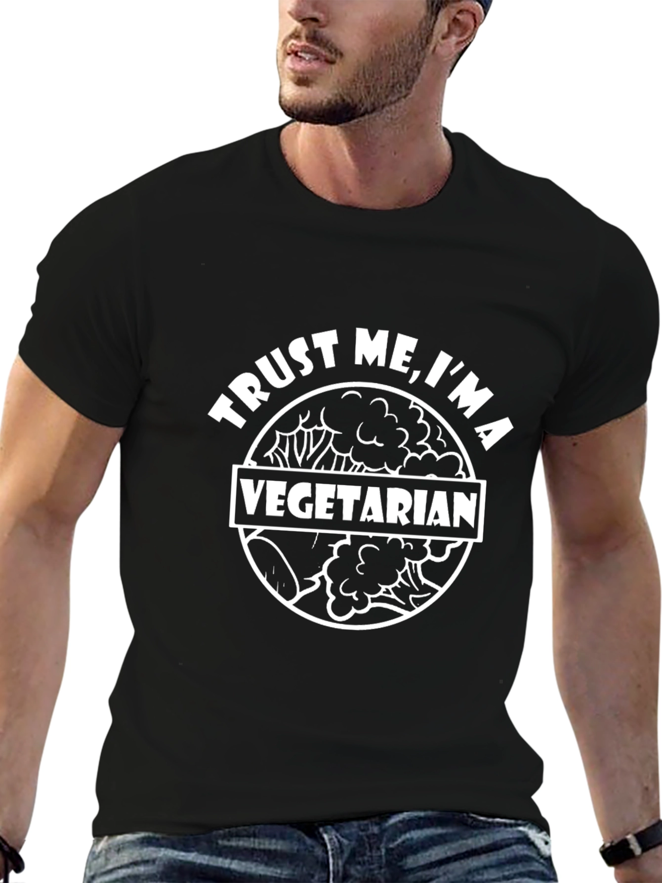 Black Trust Me I'm A Vegetarian Black T-Shirt view 6