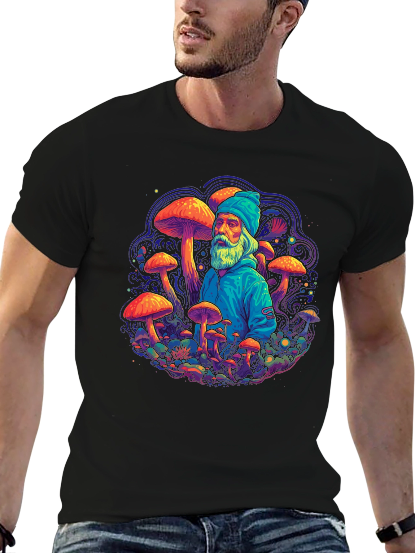 Black Wizard Mushroom Graphic Tee - Psychedelic Design view 6