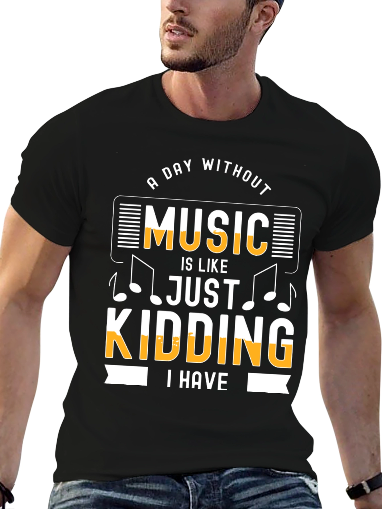 Black Funny Music Lover T-Shirt: A Day Without Music view 6