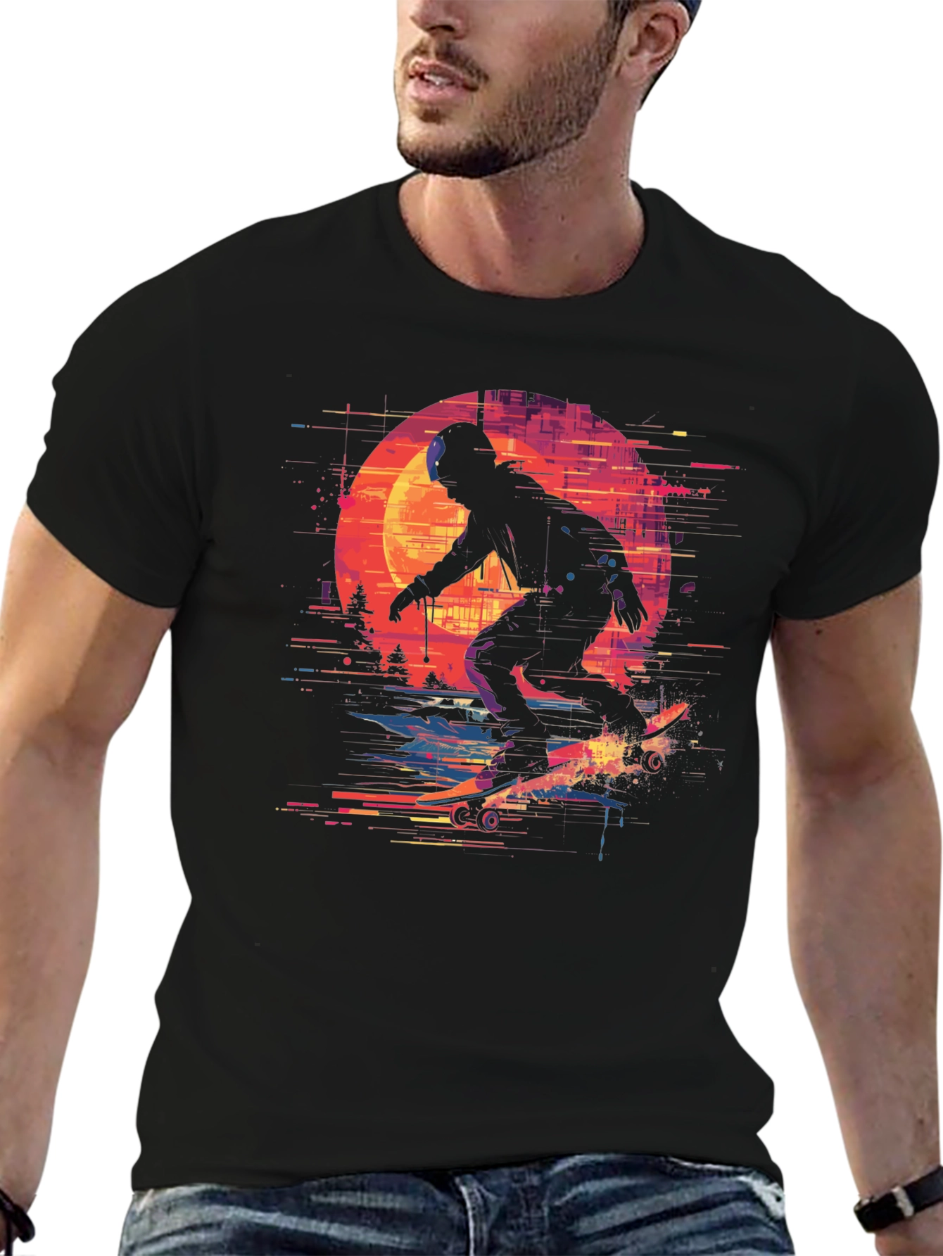 Black Retro Skateboarder T-Shirt - Vintage Style Graphic Tee view 6