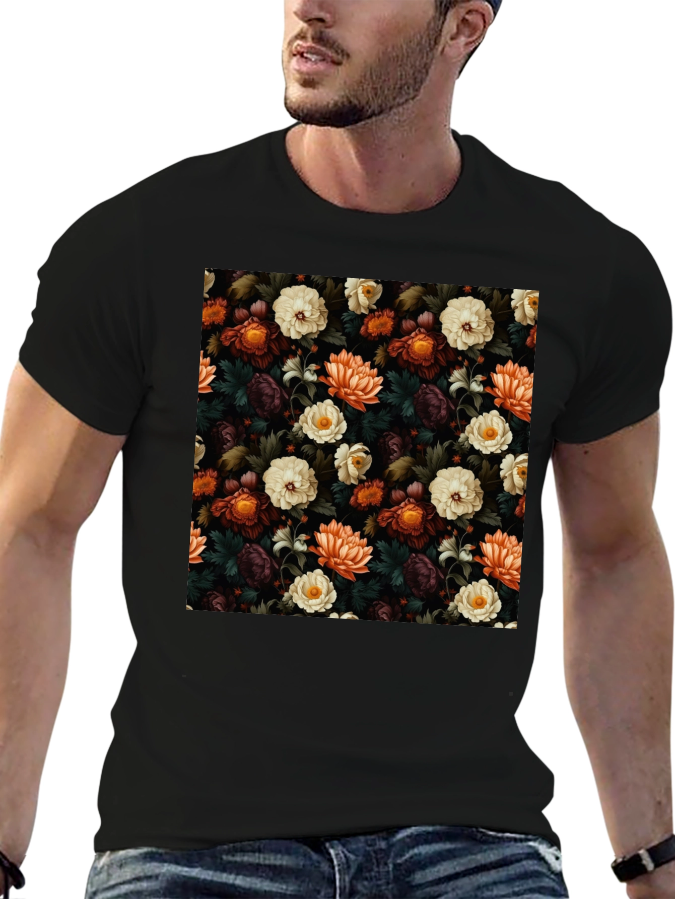 Black Floral Pattern T-Shirt view 6