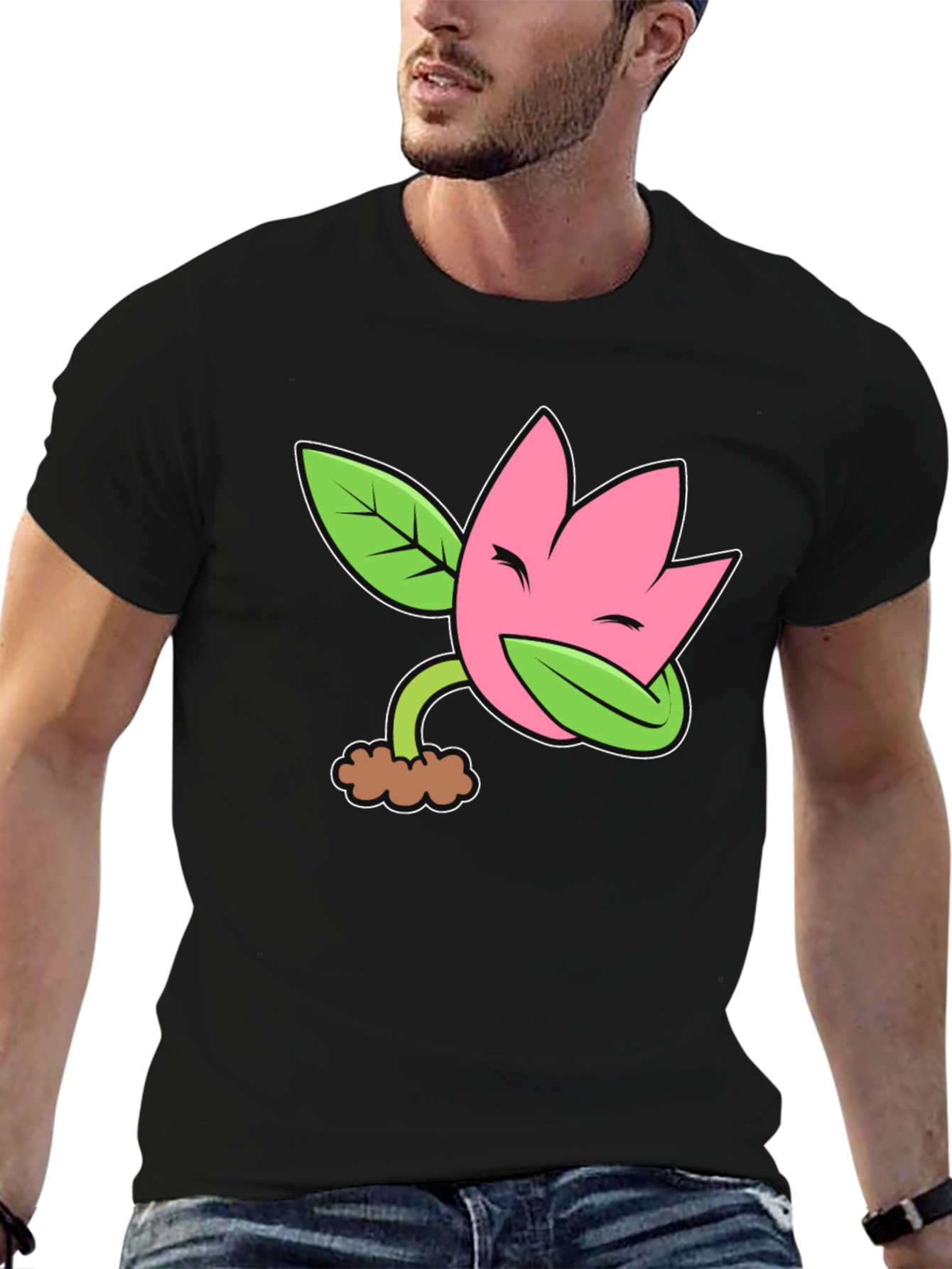 Black Funny Flower Plant Cartoon Black T-Shirt view 6