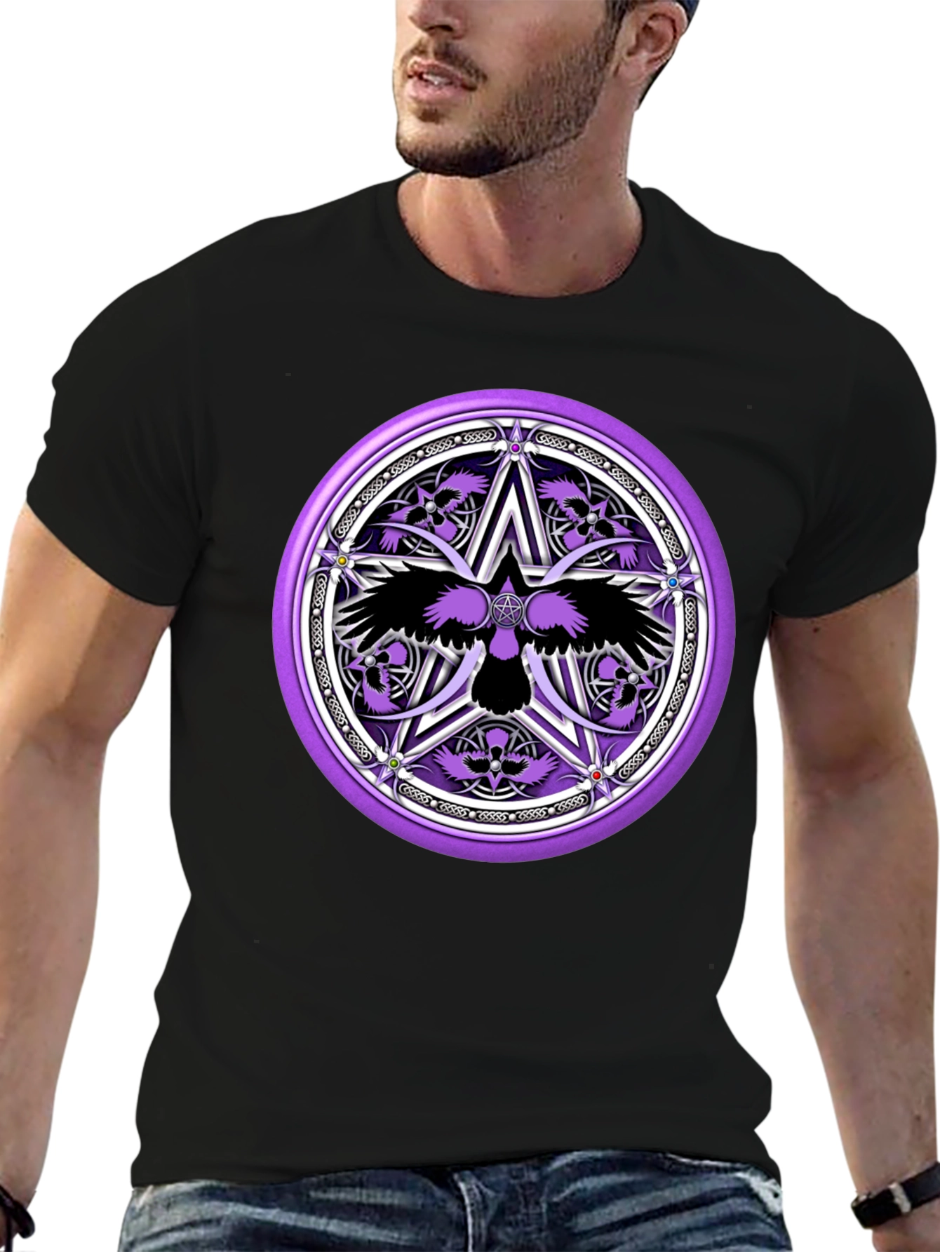 Black Raven Pentagram Graphic Tee - Black view 6