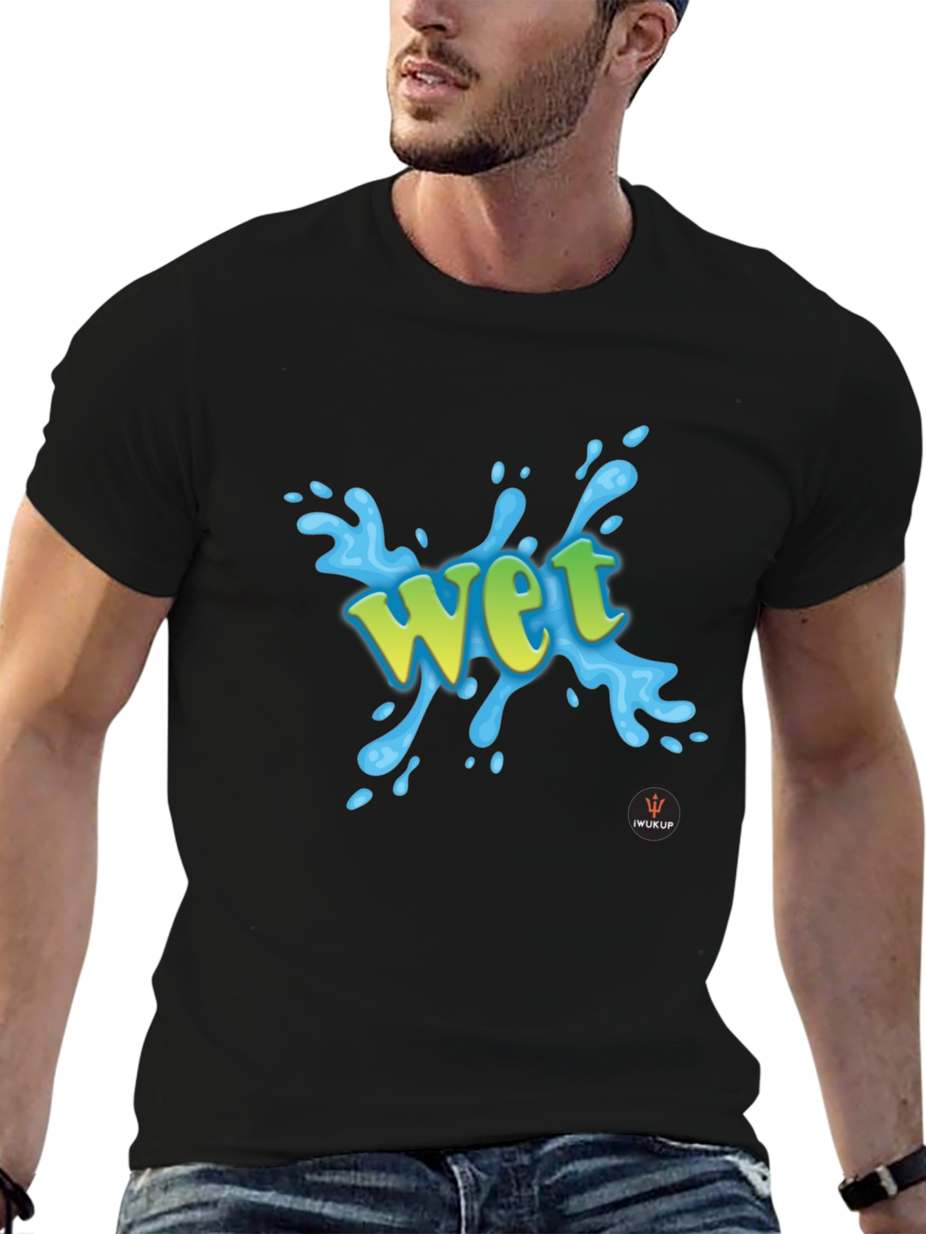 Black Wet Graphic Print Black T-Shirt view 6