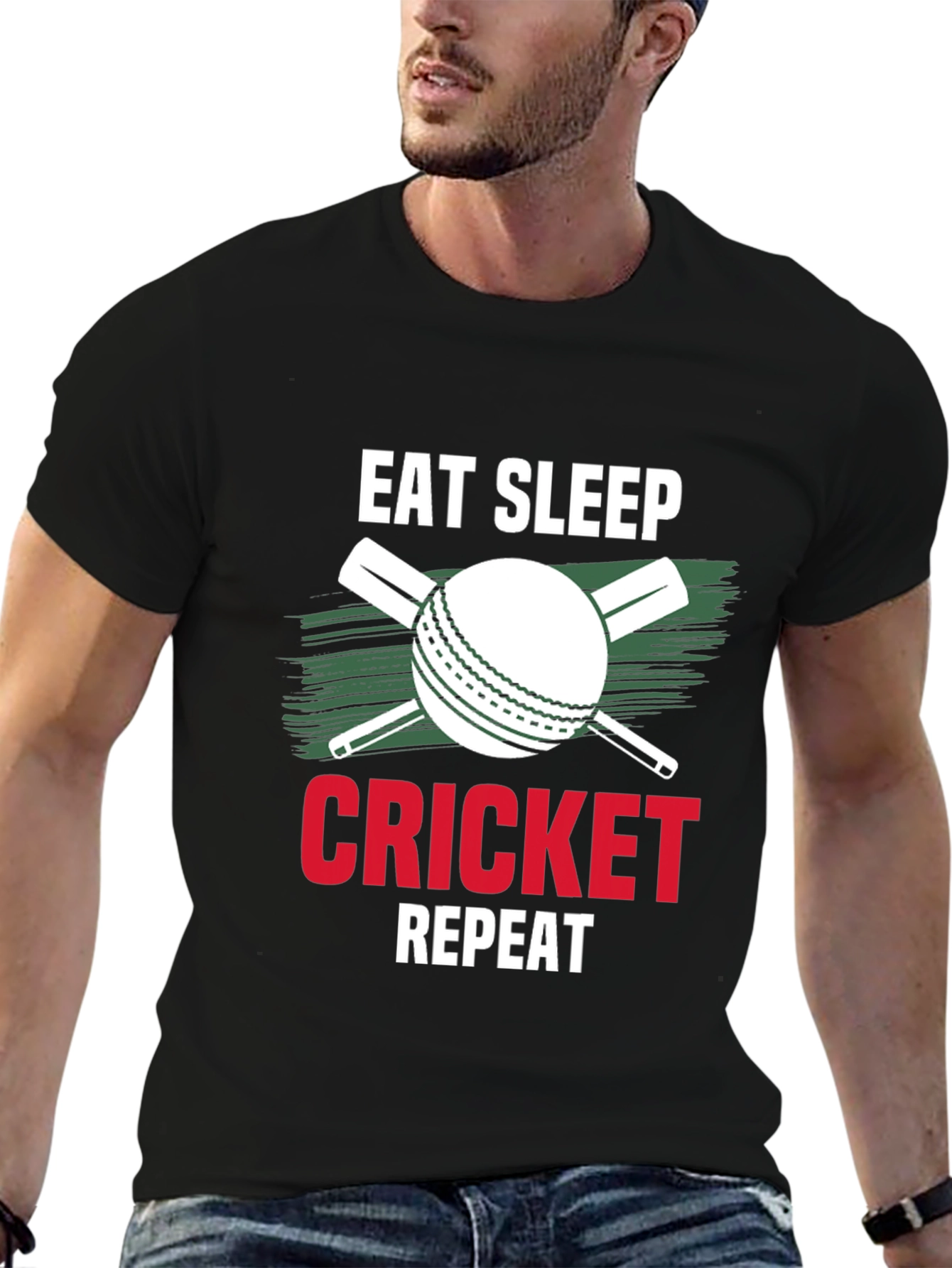 Black Eat Sleep Cricket Repeat Graphic Tee view 6