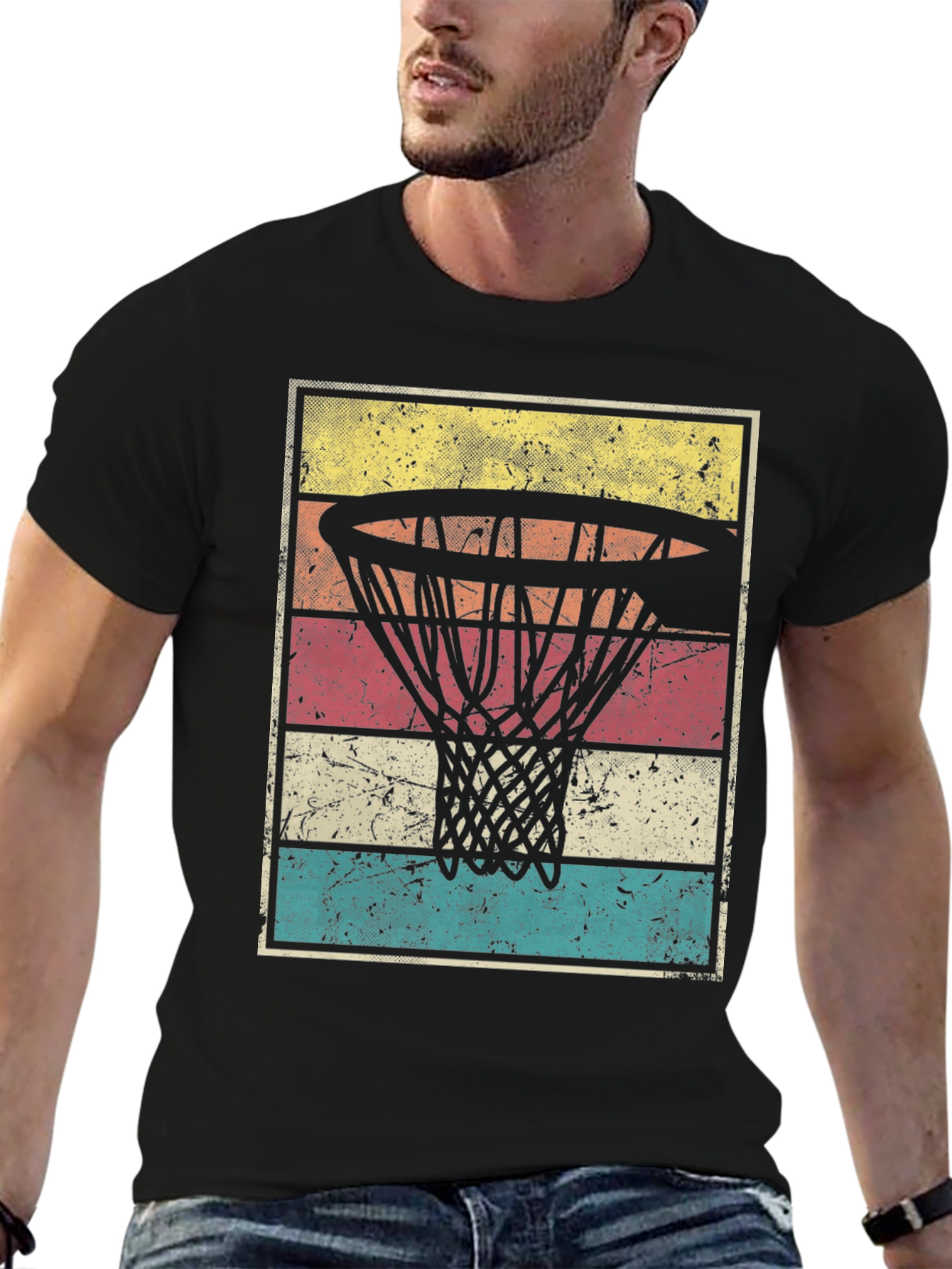 Black Retro Basketball Hoop Graphic T-Shirt view 6
