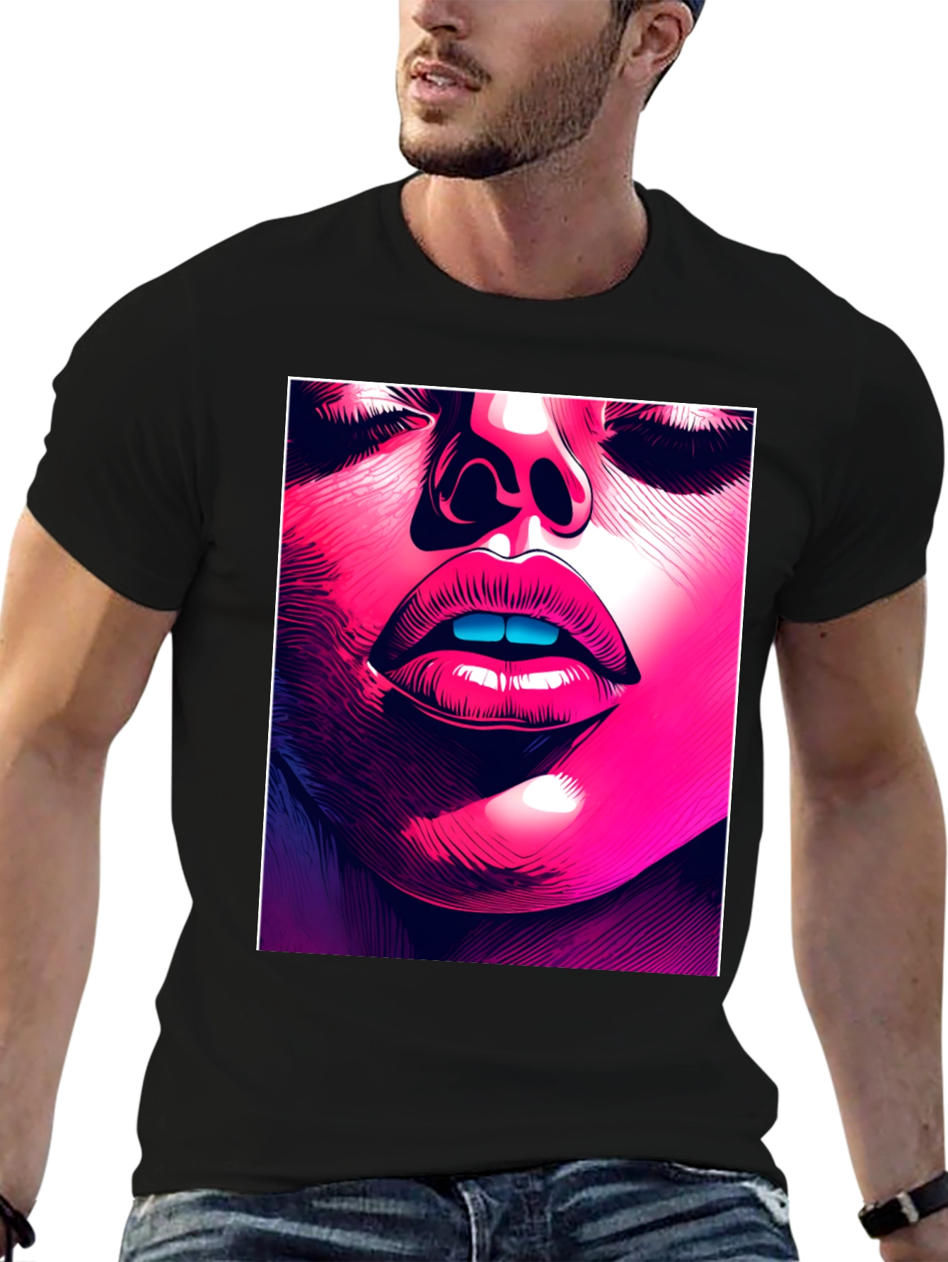 Black Abstract Face Graphic Tee - Stylish Black T-Shirt view 6