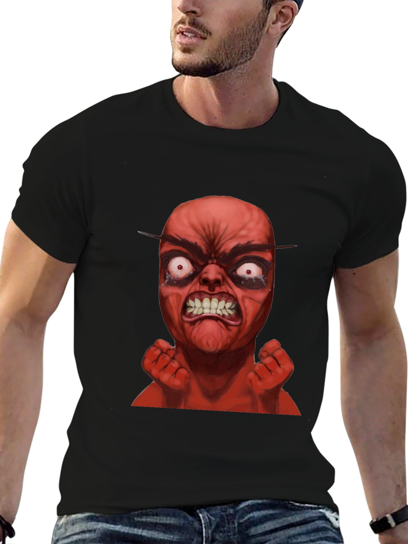Black Angry Red Character Graphic T-Shirt view 6