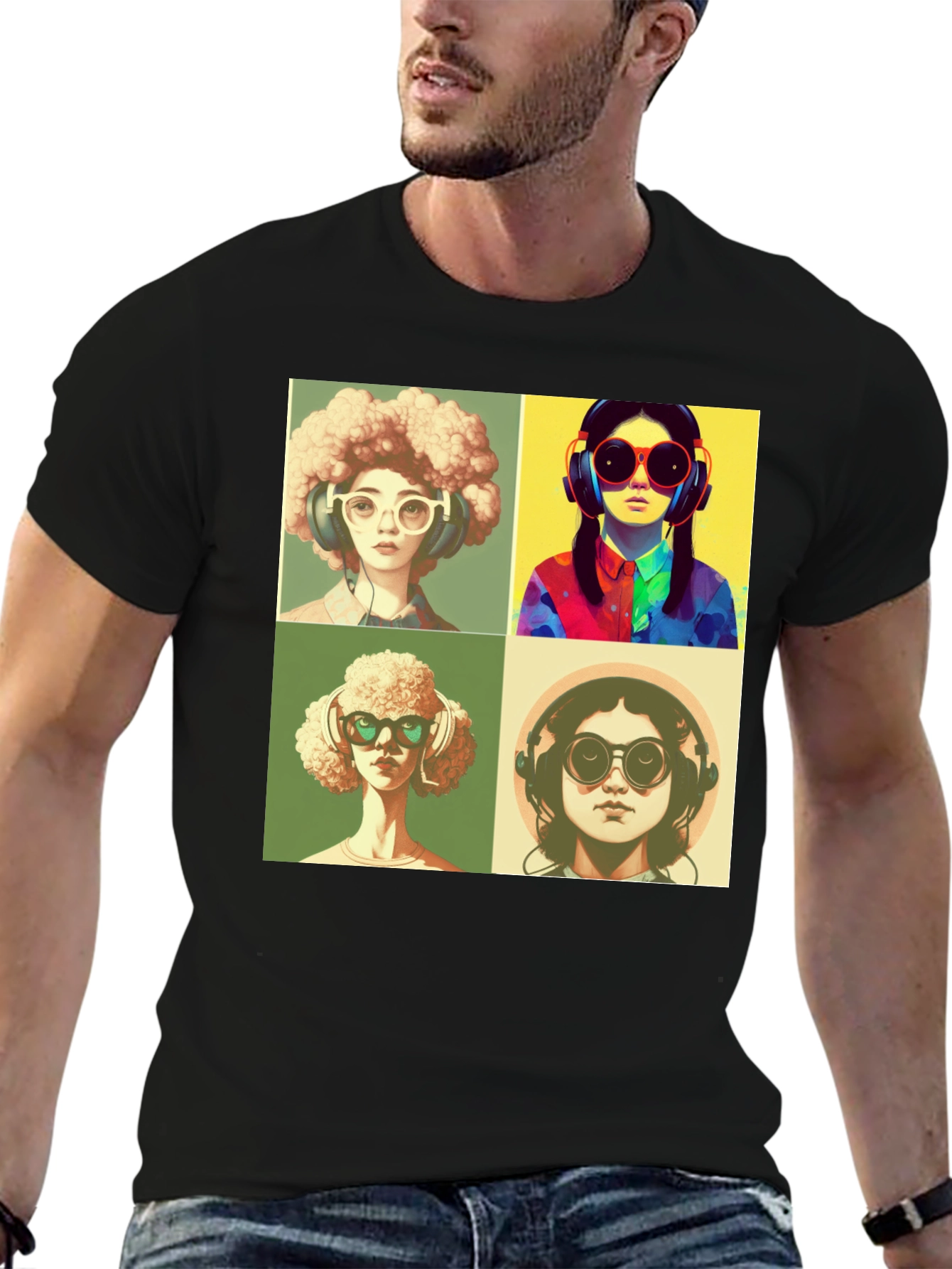 Black Retro Pop Art T-Shirt - Music Lover Fashion view 6
