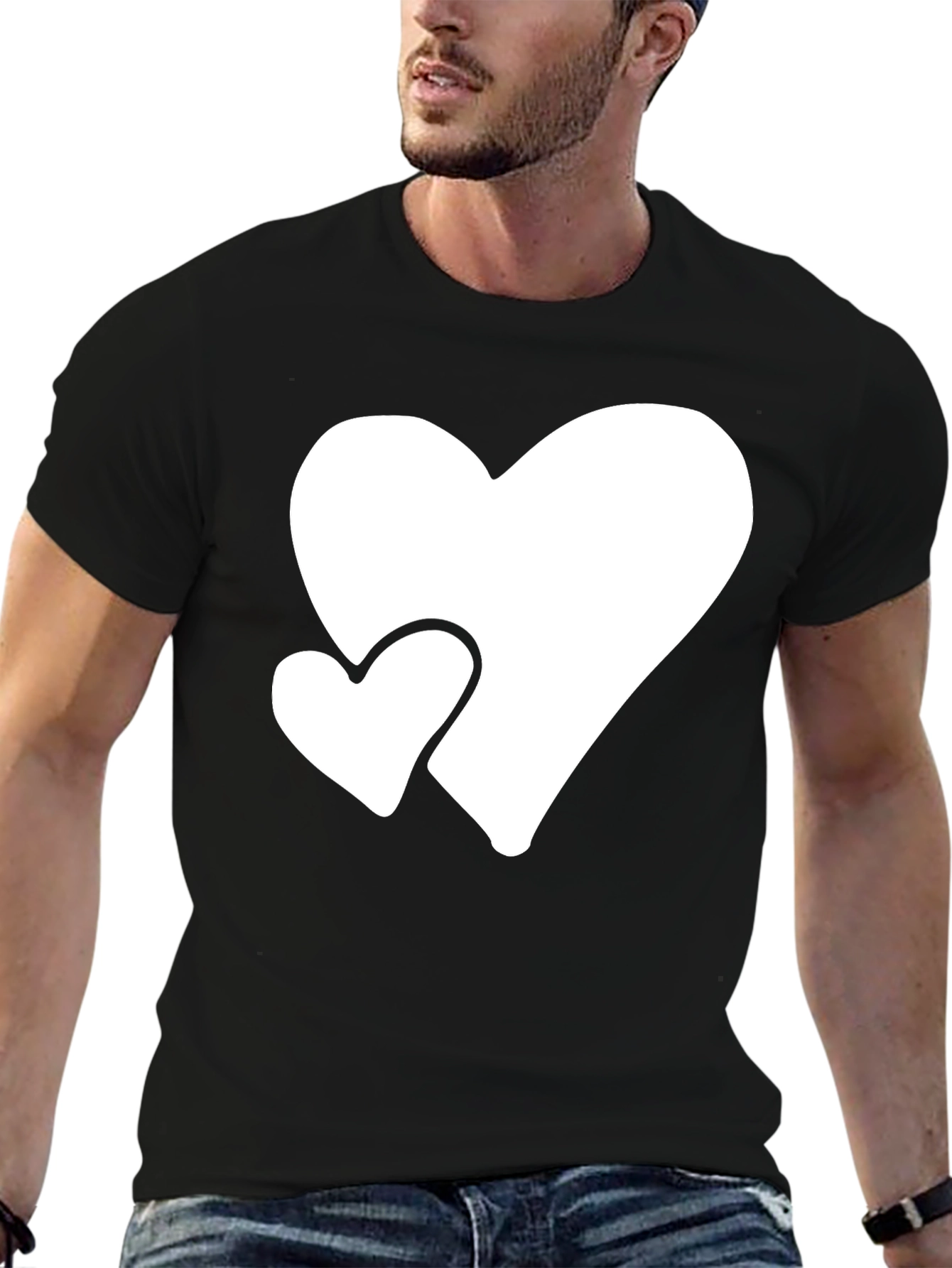 Black Black T-Shirt with White Hearts view 6