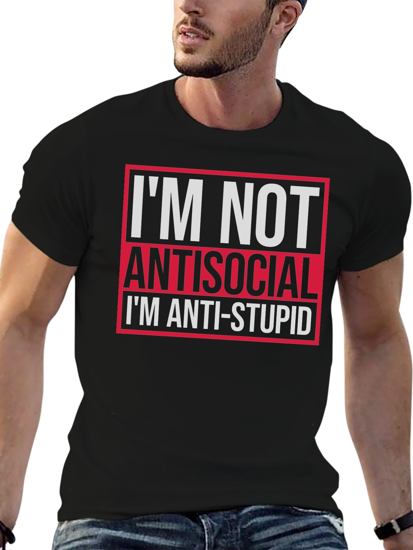Black I'm Not Antisocial Anti-Stupid Graphic Tee view 6