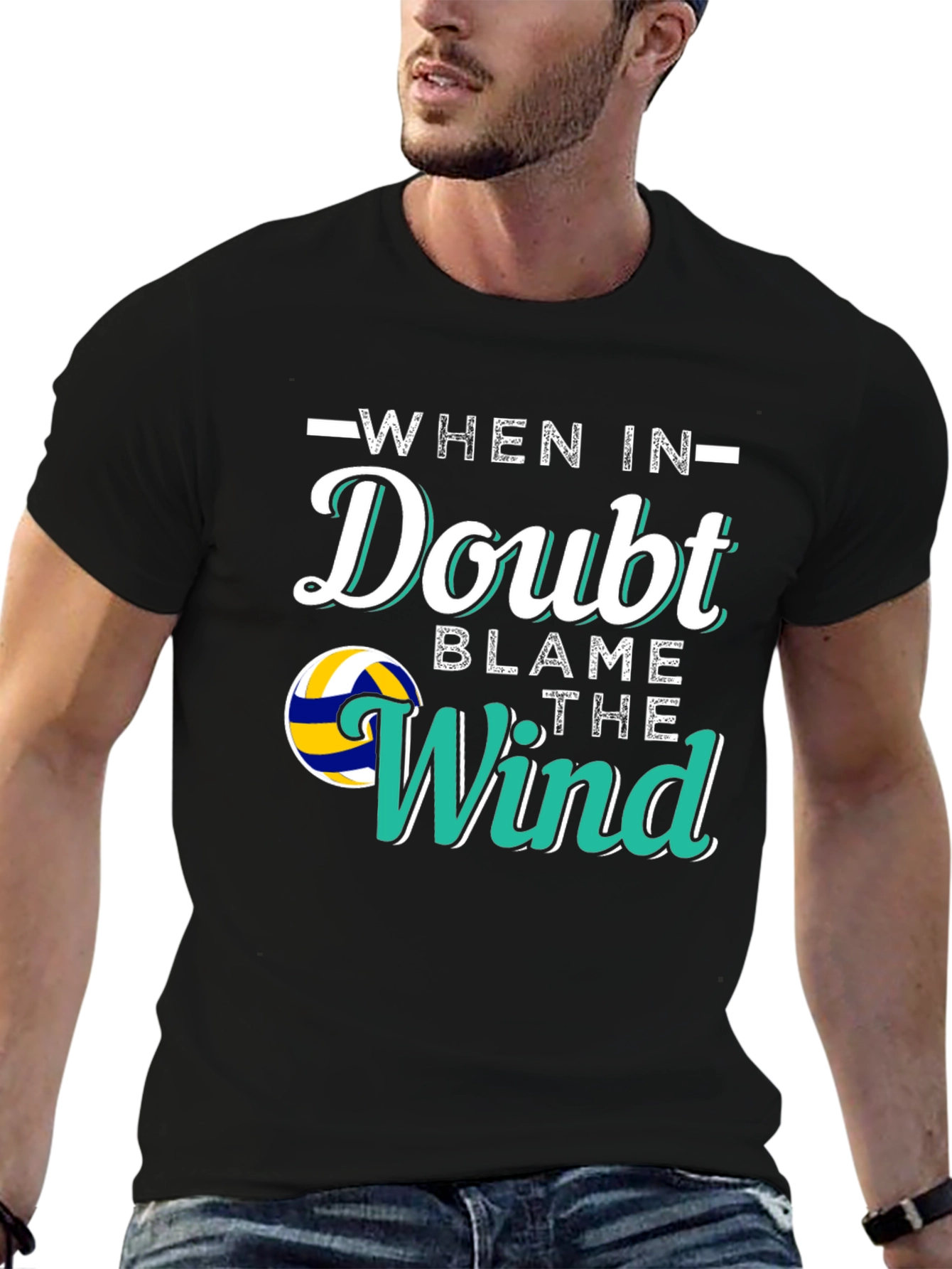 Black Volleyball When In Doubt Blame the Wind Graphic T-Shirt view 6