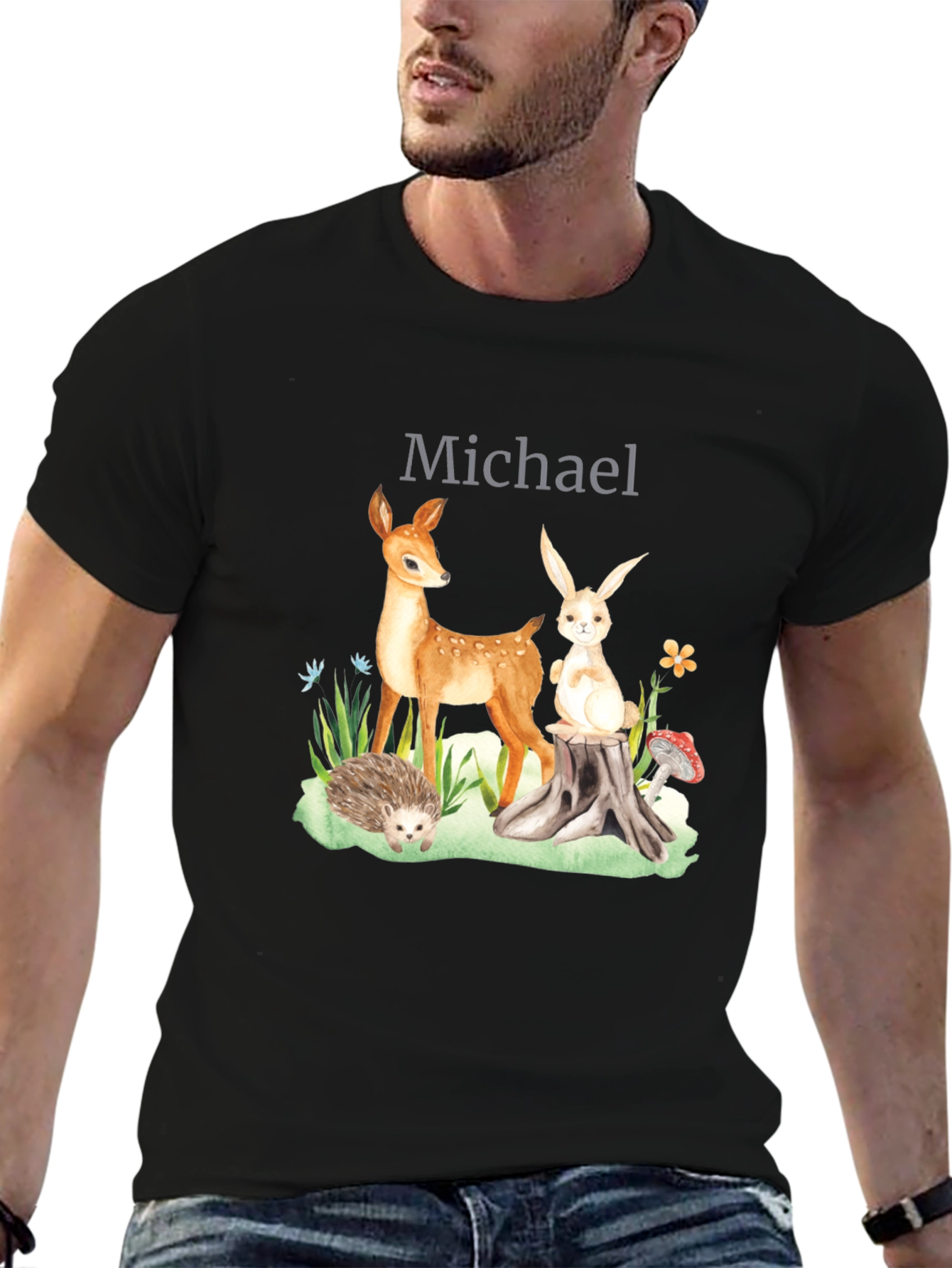 Black Personalized Woodland Animals T-Shirt view 6