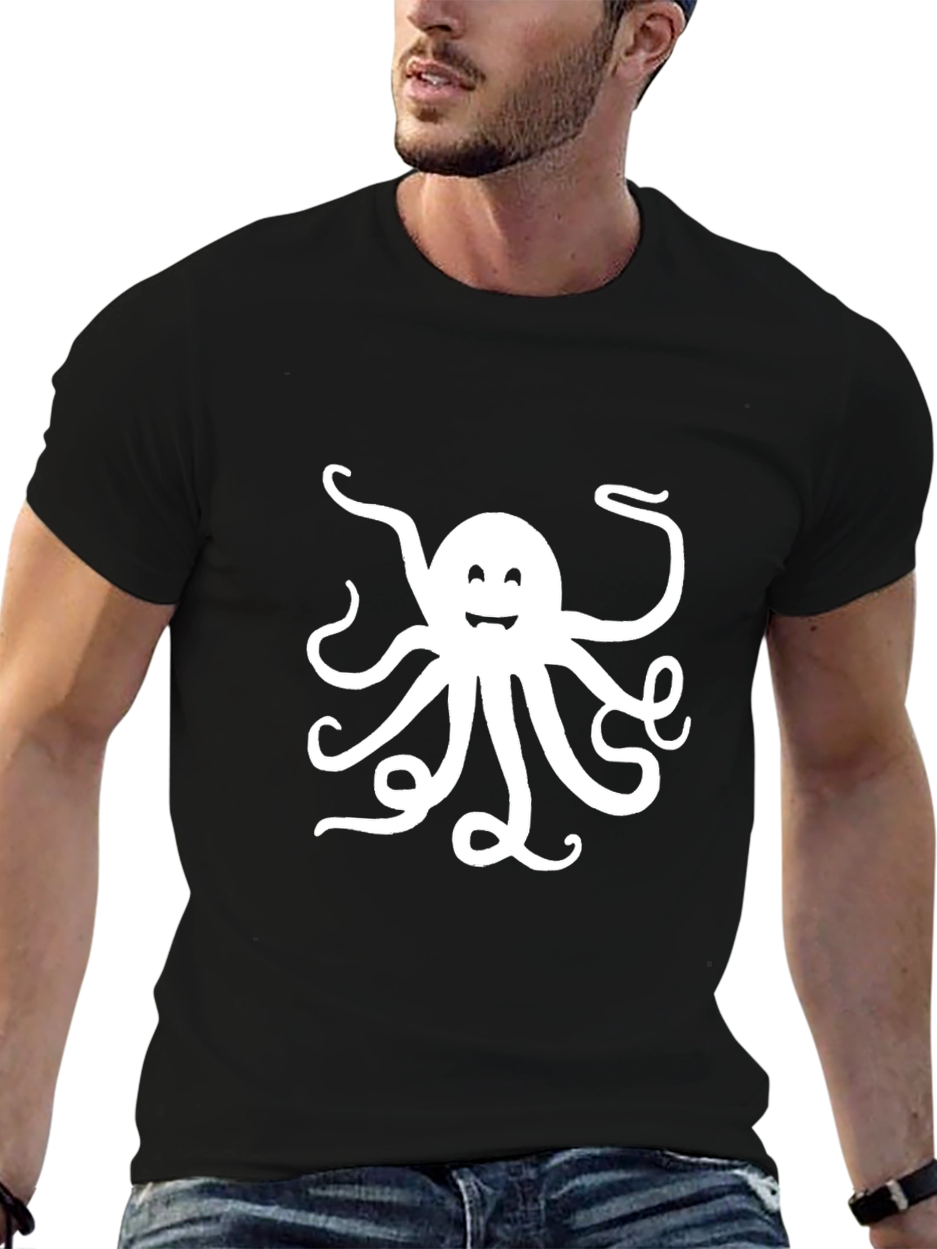 Black Octopus Graphic Tee - Black Cotton T-Shirt view 6