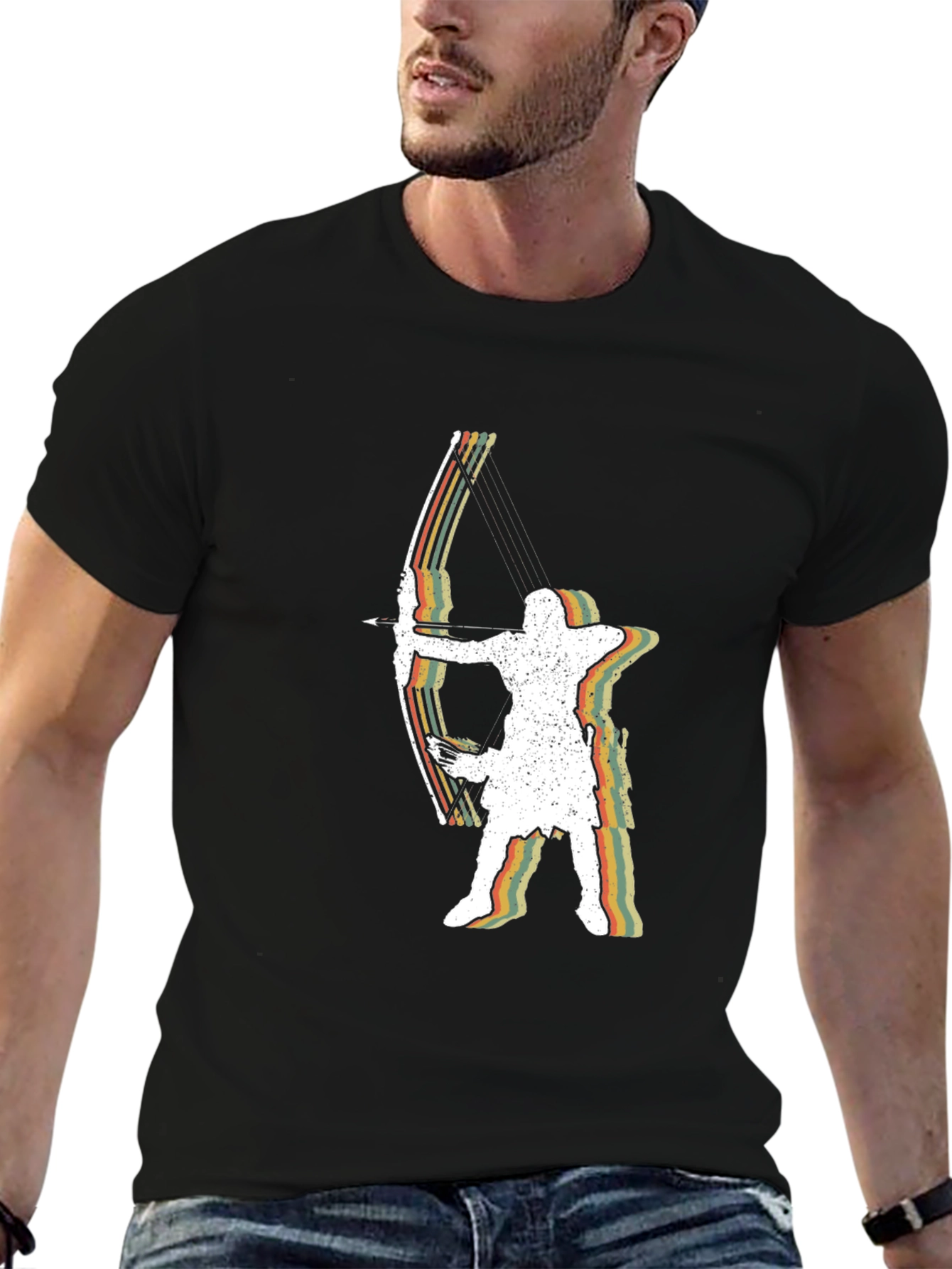 Black Retro Archer Graphic Tee - Black Cotton T-Shirt view 6