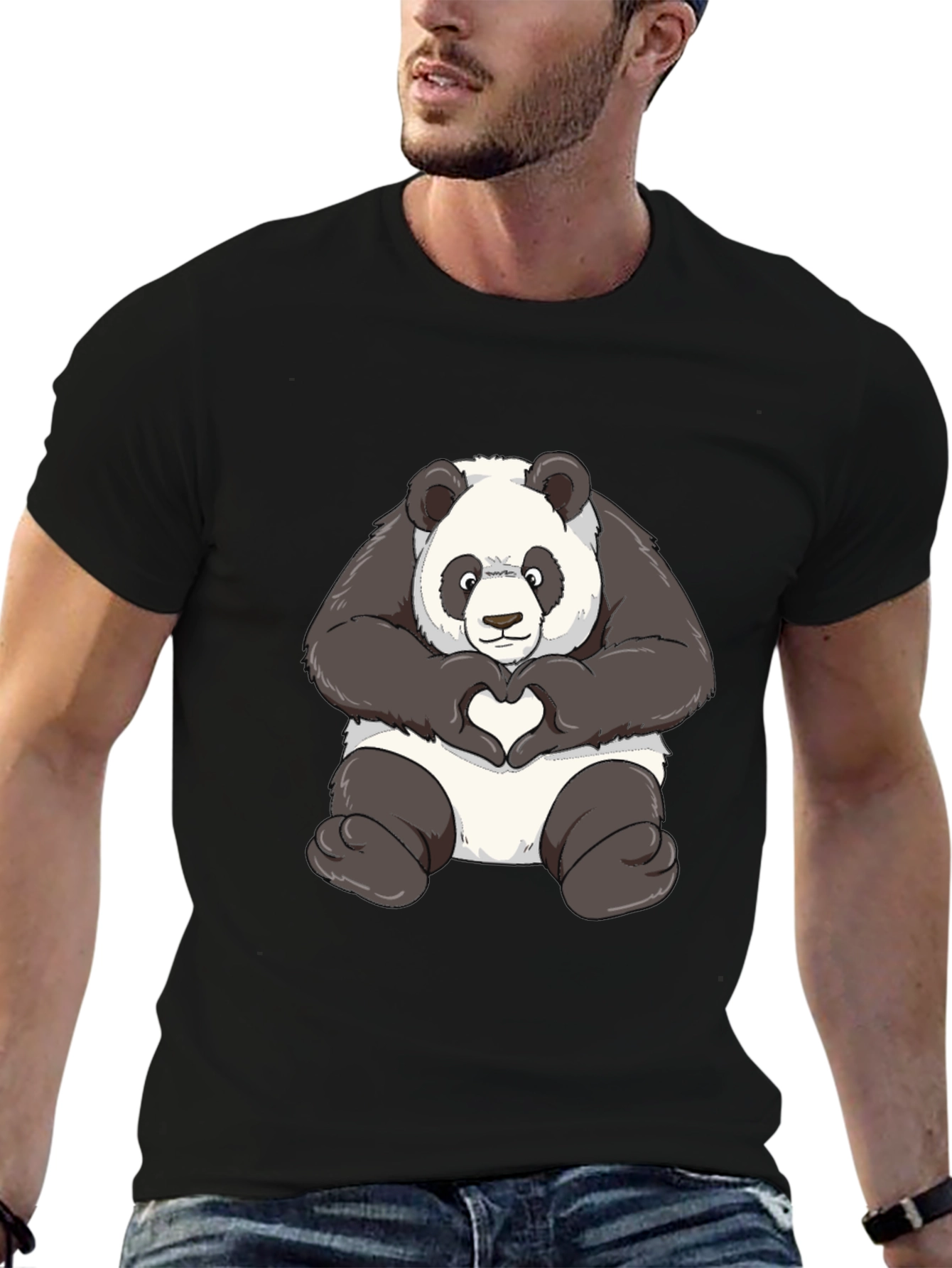 Black Panda Heart Hands Graphic T-Shirt - Black view 6