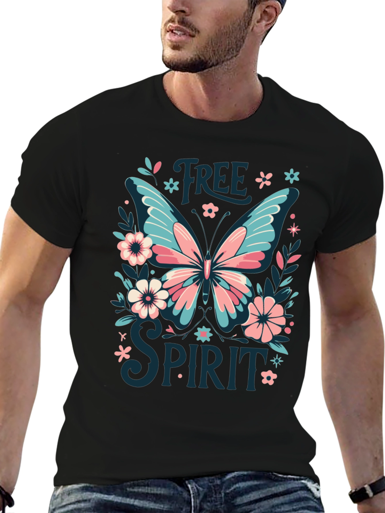 Black Free Spirit Butterfly Graphic Tee - Black view 6