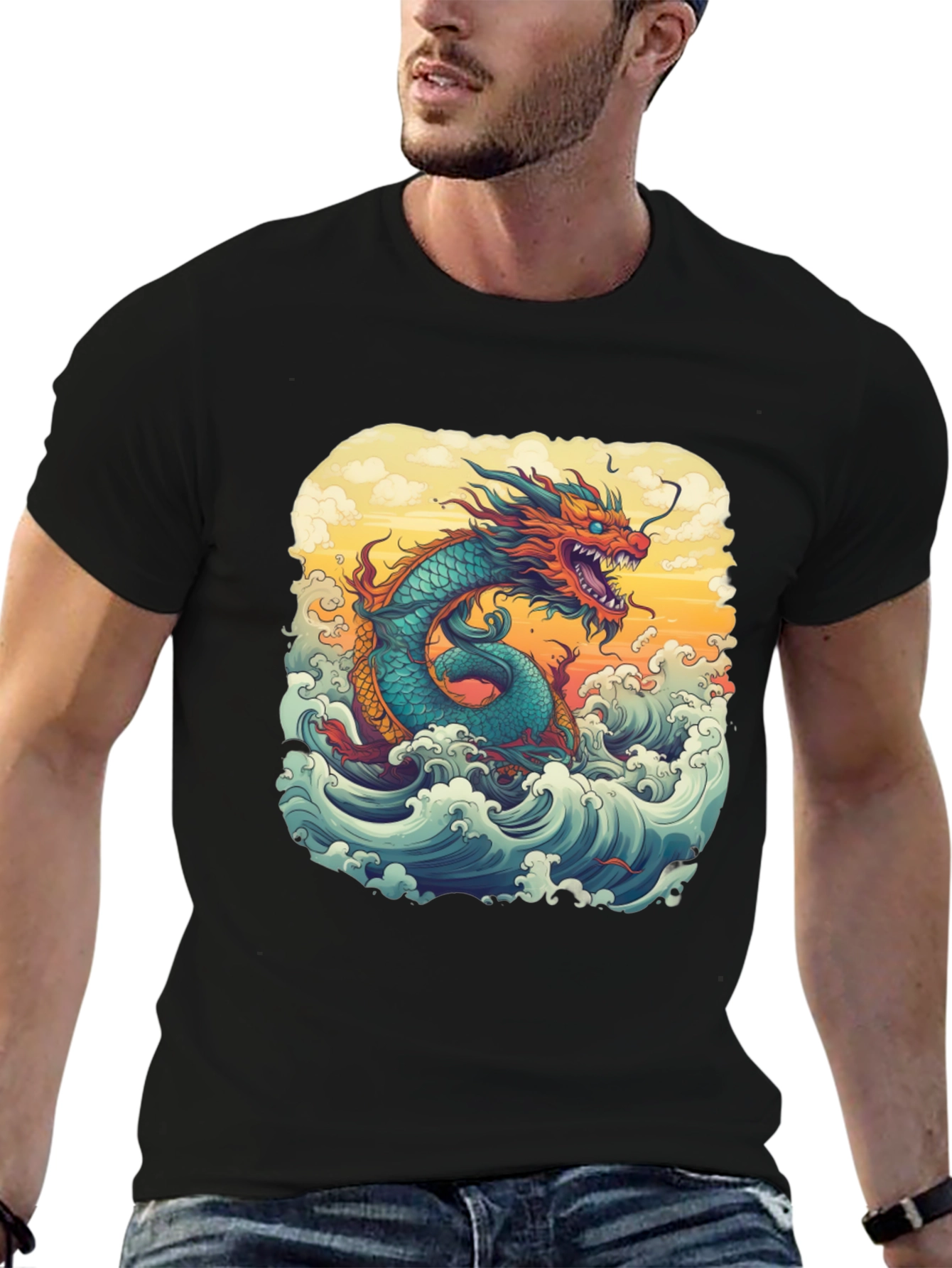 Black Dragon Wave Graphic Tee - Unique Design view 6