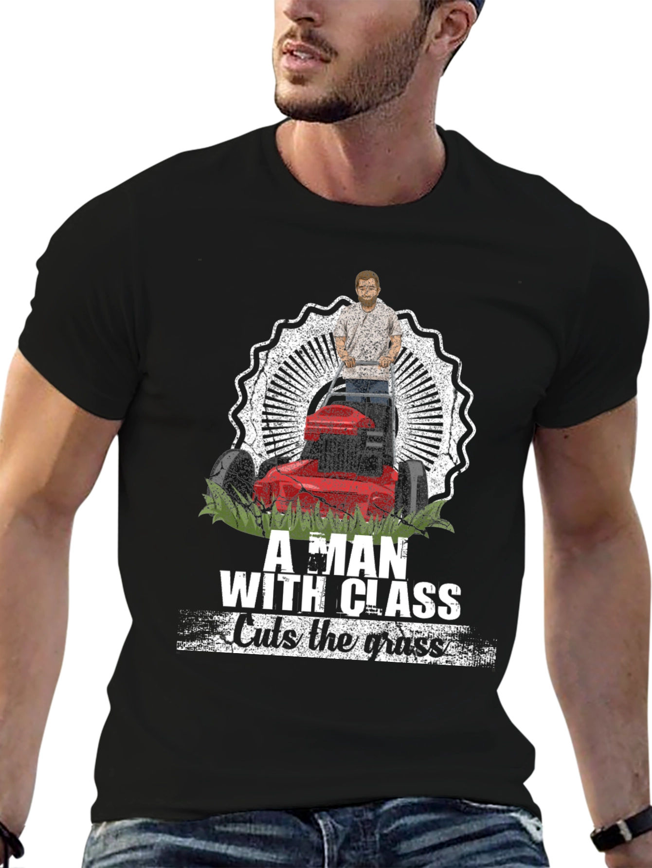 Black Classy Lawn Mower Tee view 6