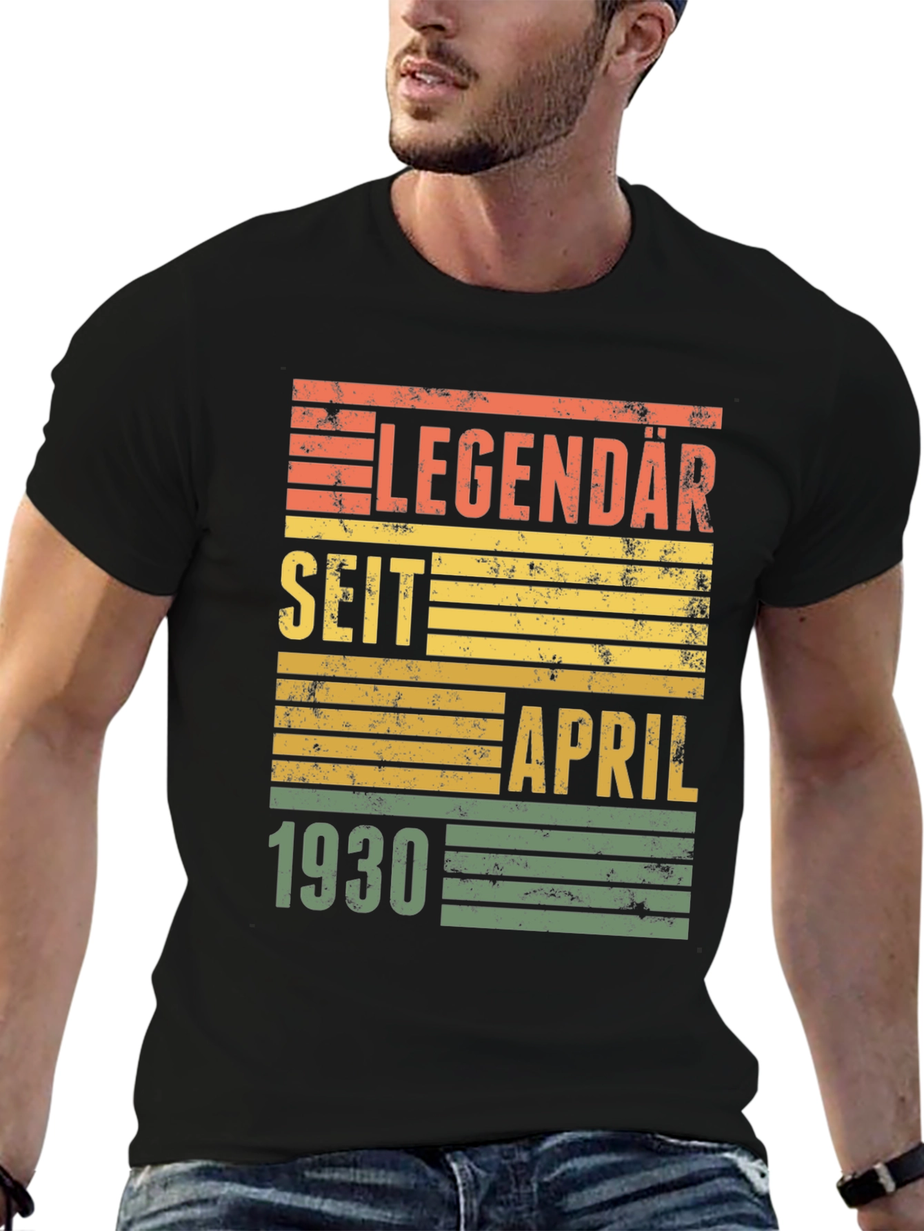 Black Legendary Since April 1930 Birthday T-Shirt view 6
