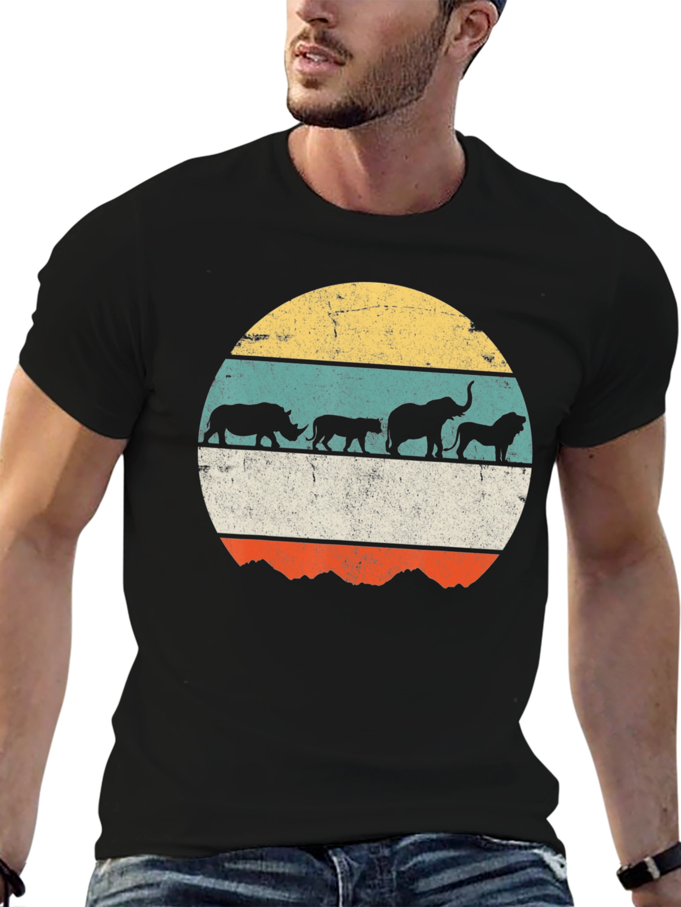 Black Retro Safari Animal T-Shirt view 6