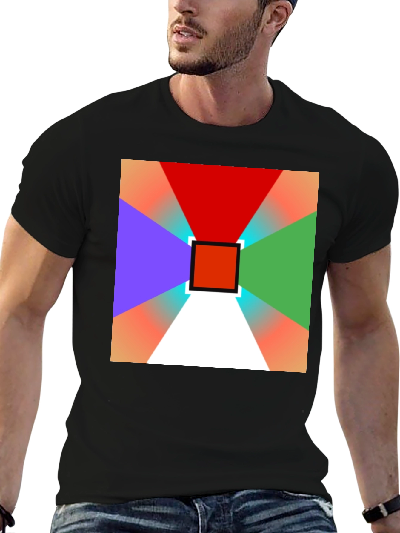 Black Geometric Prism T-Shirt: Vivid Colors, Modern Design view 6