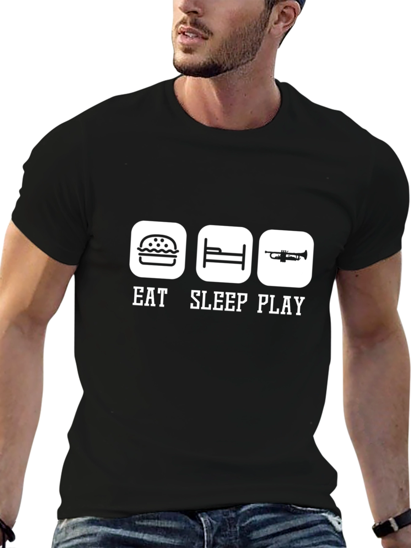 Black Eat Sleep Play Graphic Tee - Black Casual T-Shirt view 6