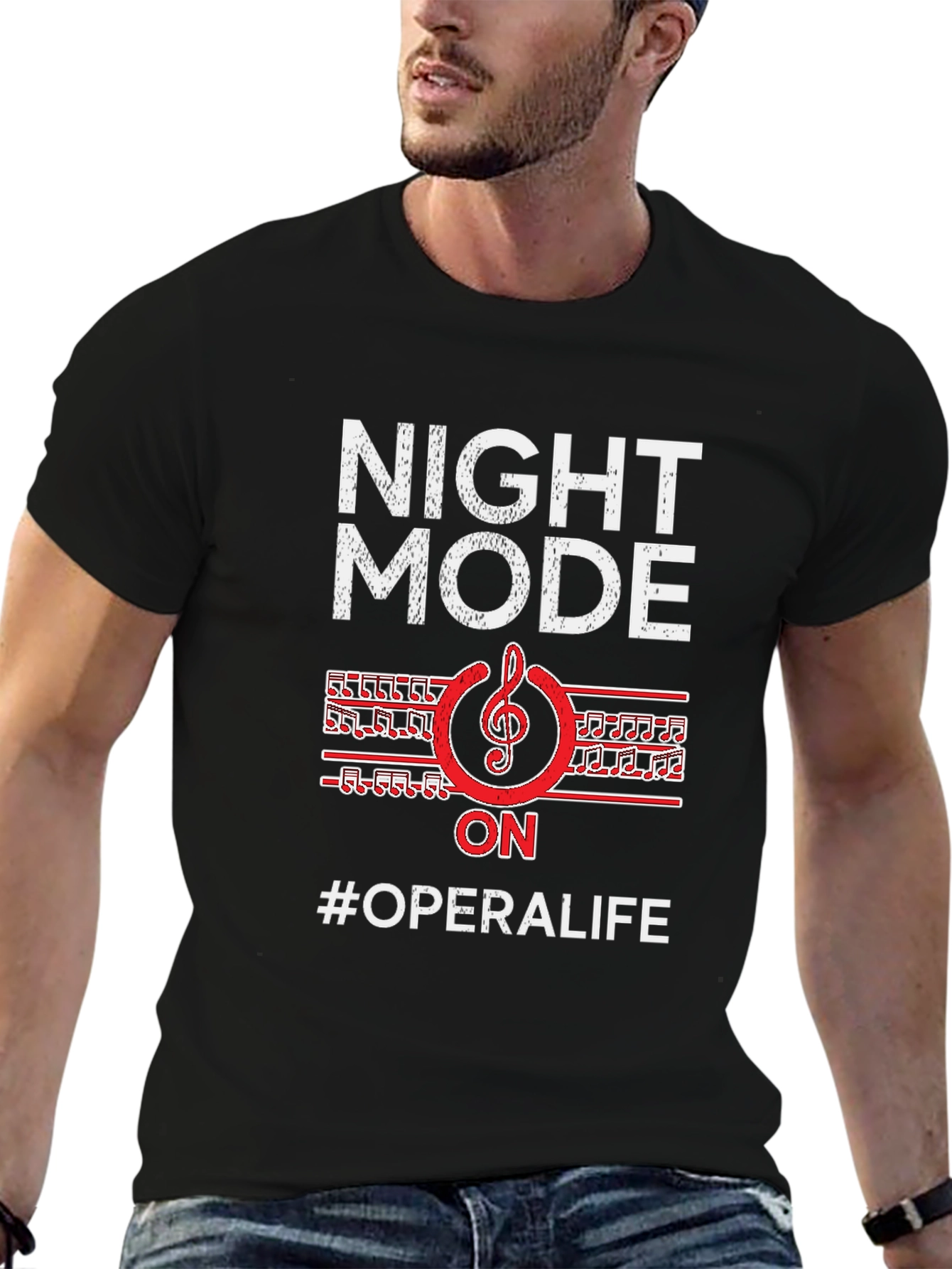 Black Night Mode On #OperaLife Graphic T-Shirt view 6