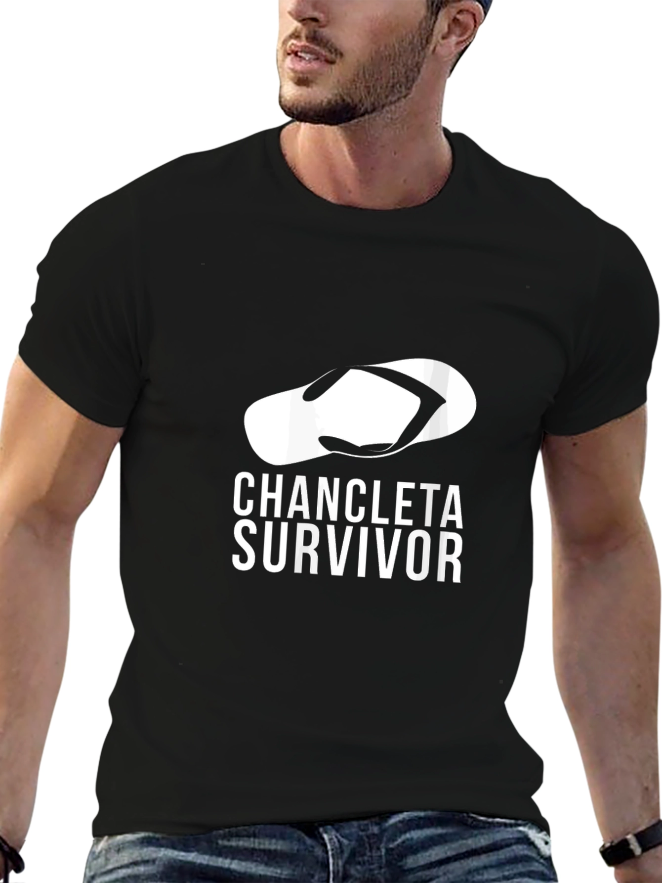 Black Chancla Survivor T-Shirt - Funny Graphic Tee view 6