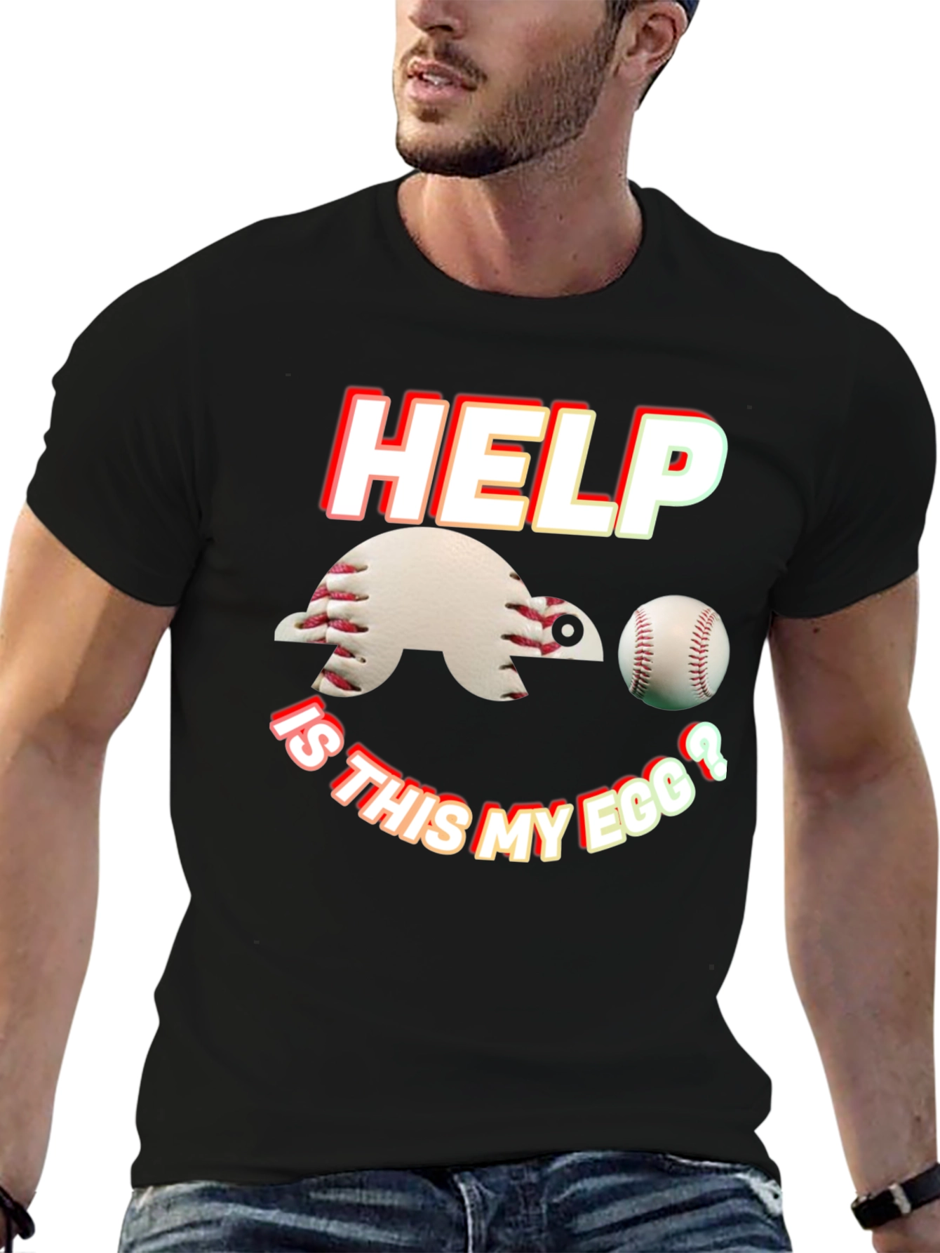 Black Baseball Turtle T-Shirt - Help, Is This My Egg? view 6