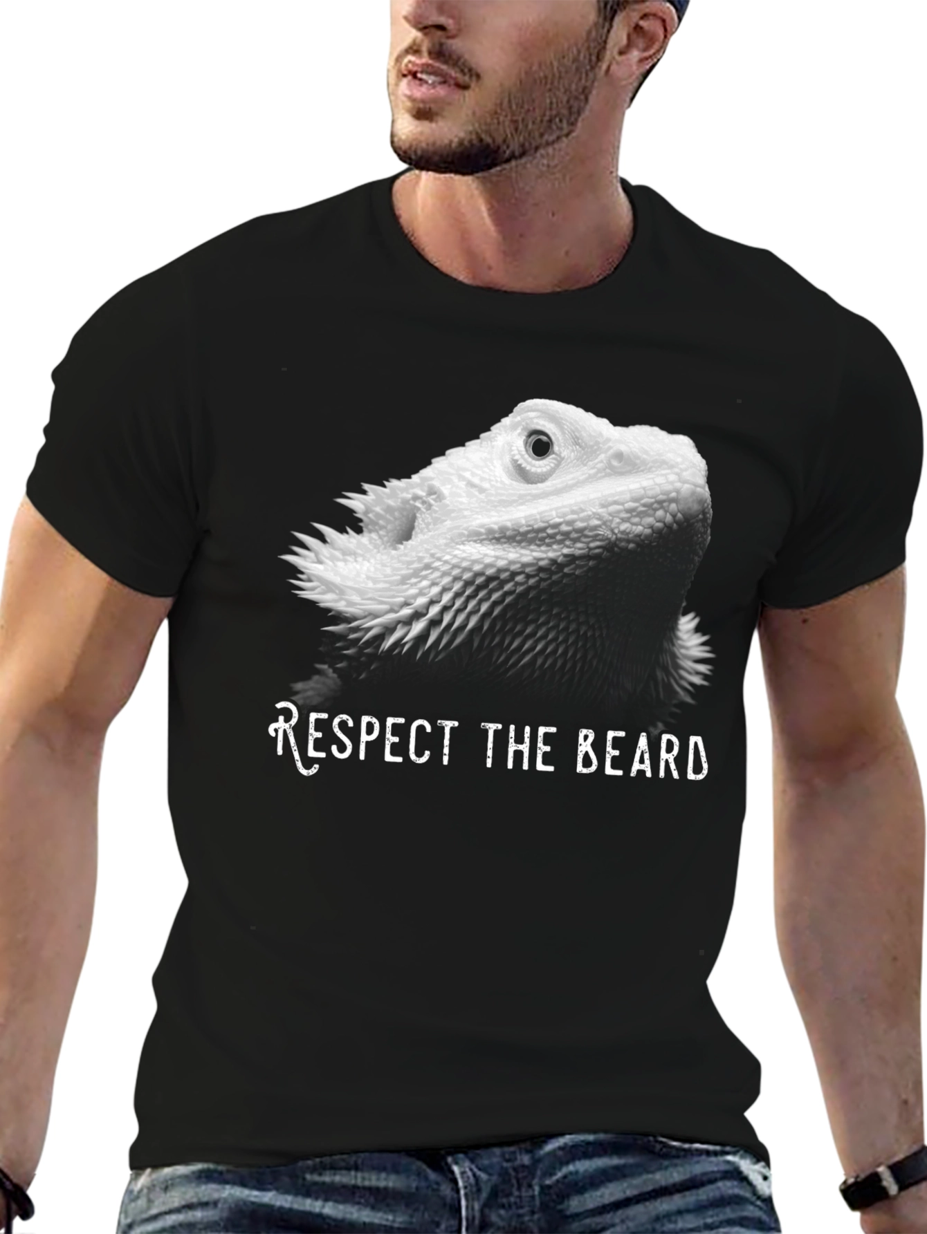Black Respect the Beard Bearded Dragon Lizard T-Shirt view 6