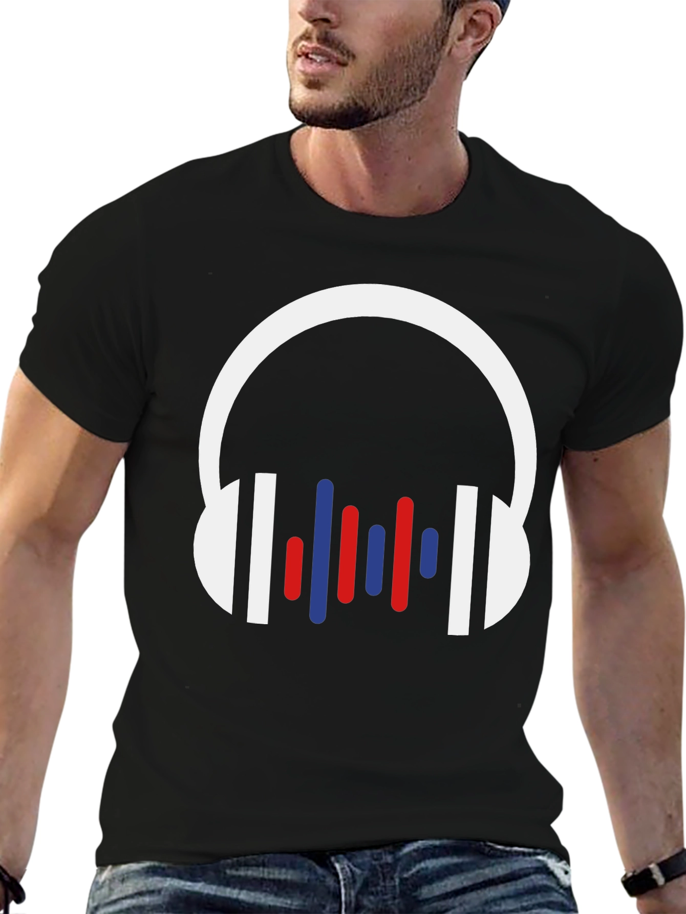 Black Headphones Graphic Tee - Music Lover T-Shirt view 6
