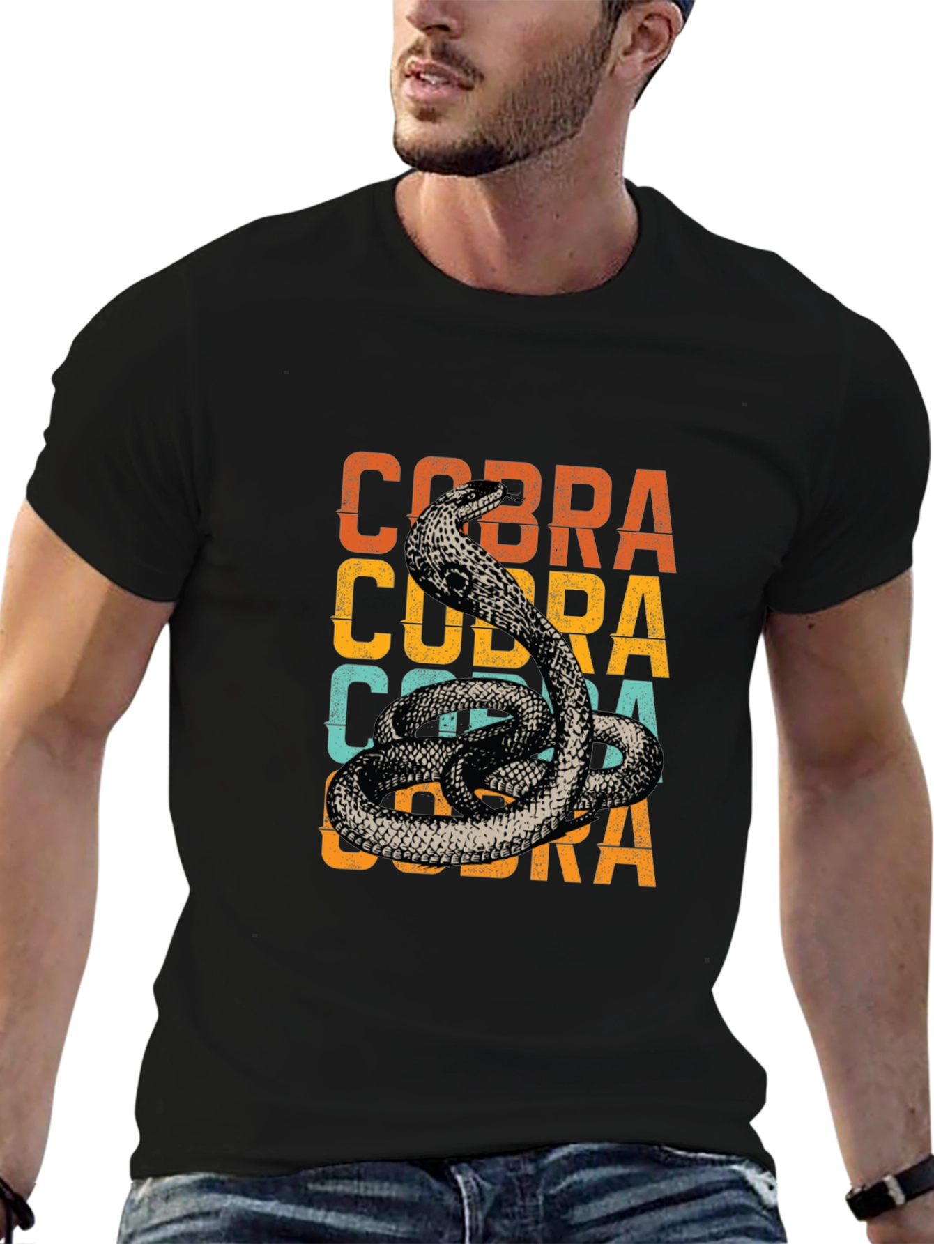 Black Retro Cobra Graphic Tee - Vintage Style Snake T-Shirt view 6