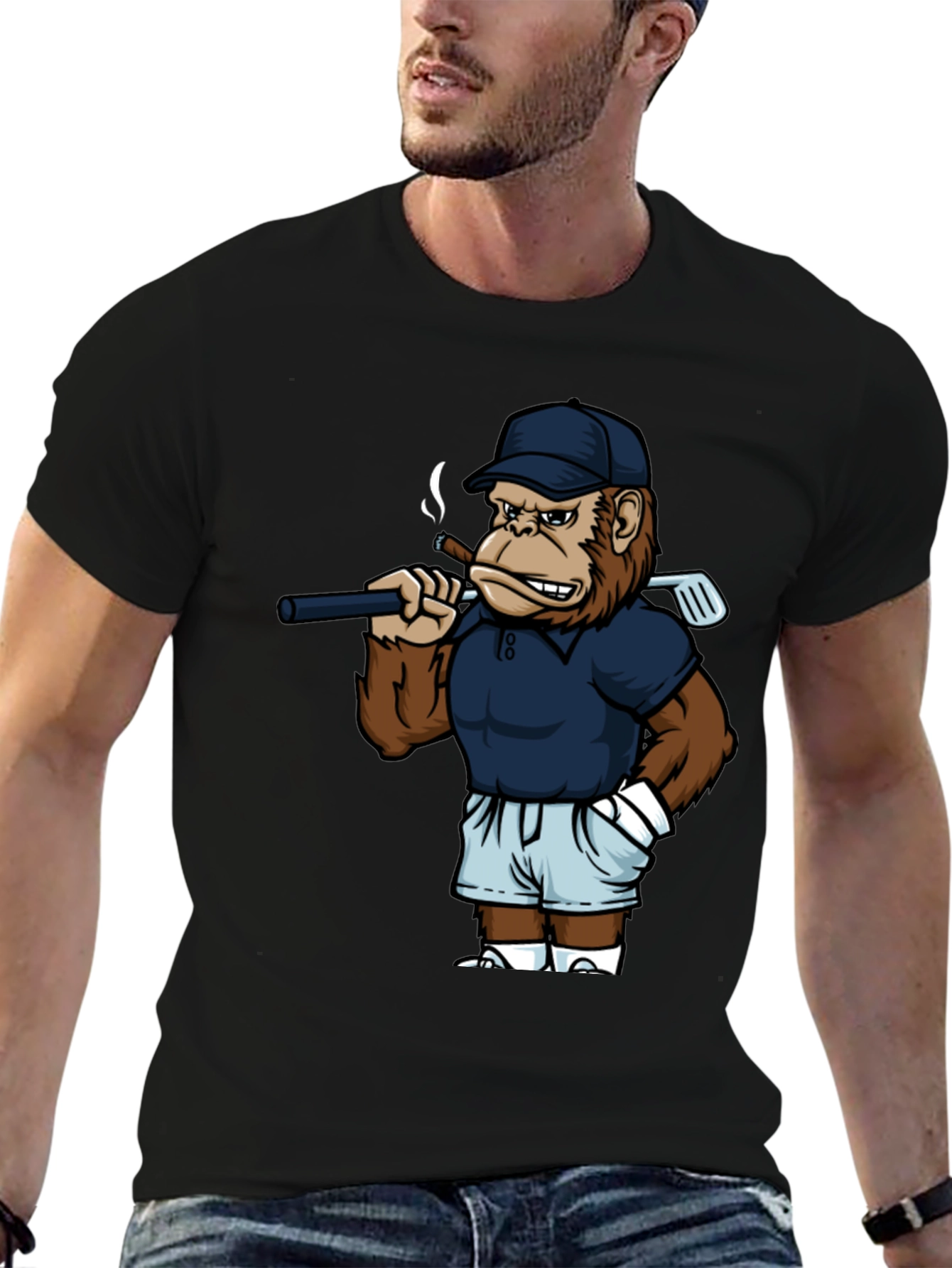 Black Cool Monkey Golfer Graphic Tee - Black view 6