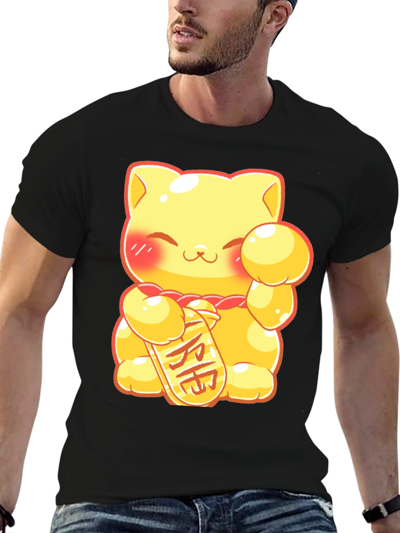 Black Lucky Cat Graphic Tee - Kawaii Style view 6