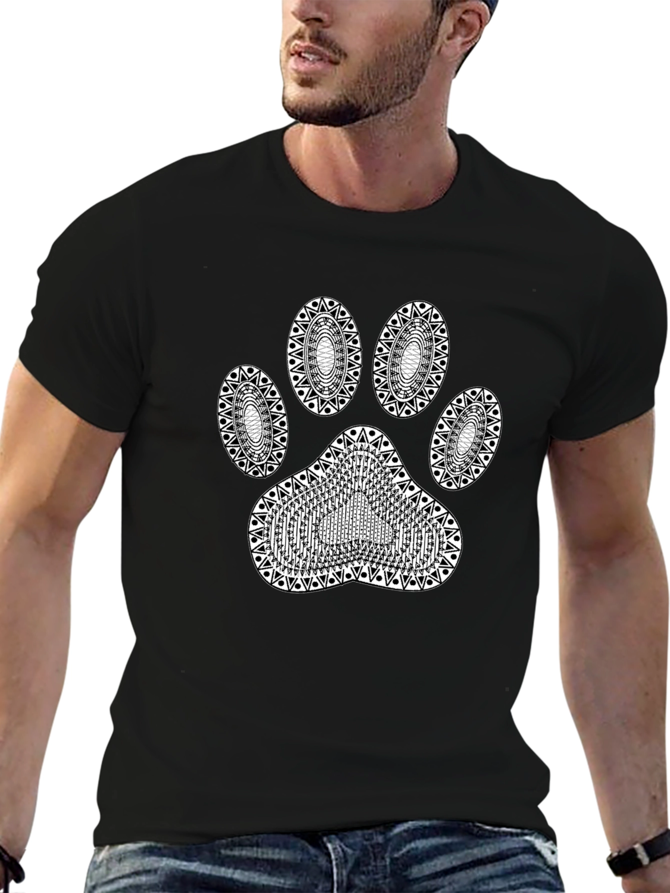 Black Paw Print Graphic T-Shirt - Stylish Black Tee view 6