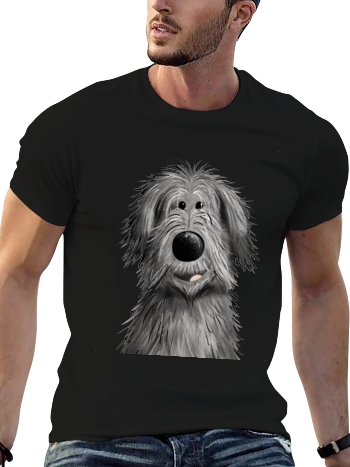 Black Cute Dog Graphic Print Black T-Shirt view 6