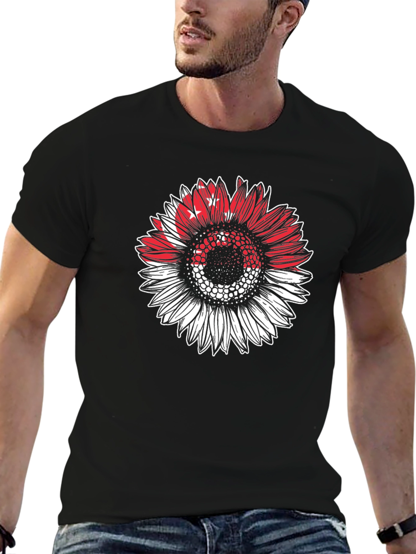 Black Sunflower Singapore Flag T-Shirt view 6
