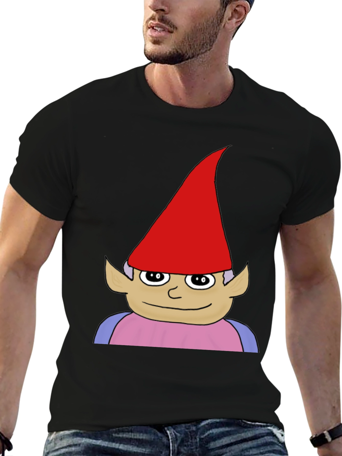 Black Gnome Graphic Tee - Black Casual Cotton T-Shirt view 6