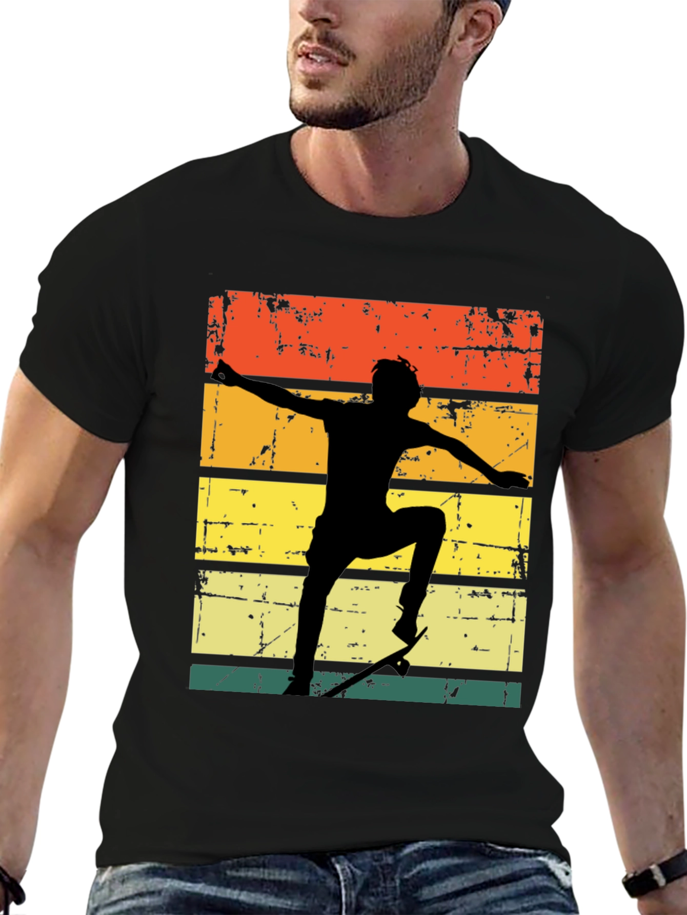 Black Retro Skateboarder Graphic T-Shirt view 6