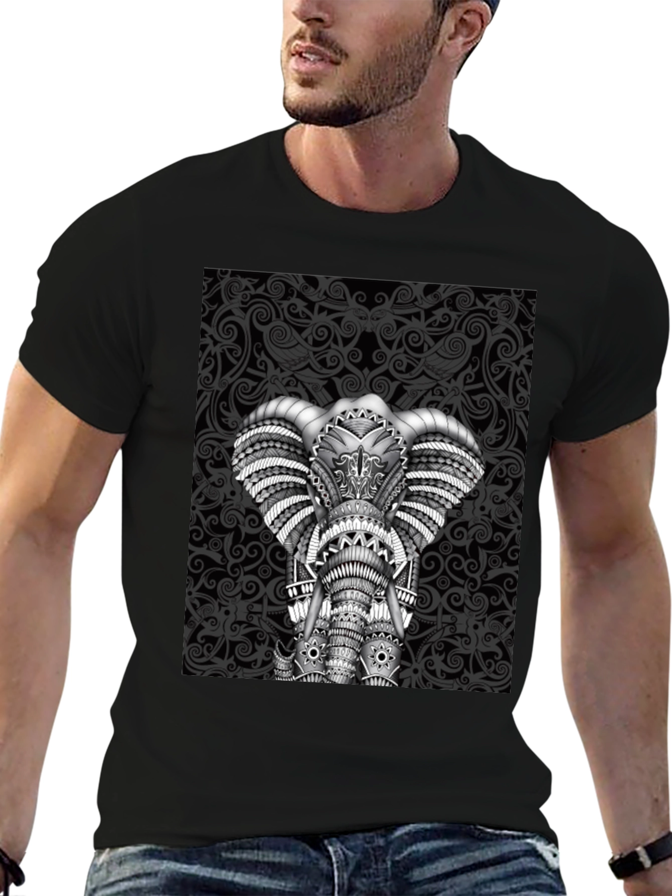 Black Elephant Graphic Tee - Black Crew Neck Shirt view 6