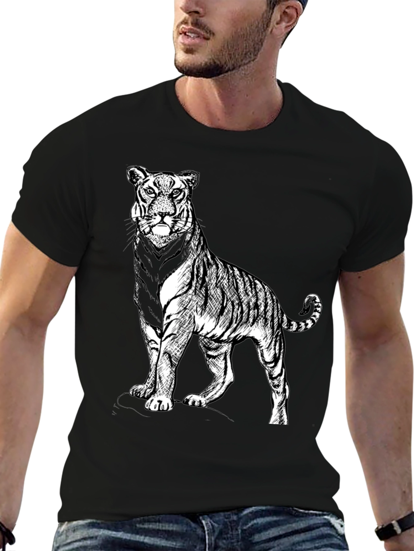 Black Bold Tiger Graphic Tee - Black Cotton Blend Shirt view 6