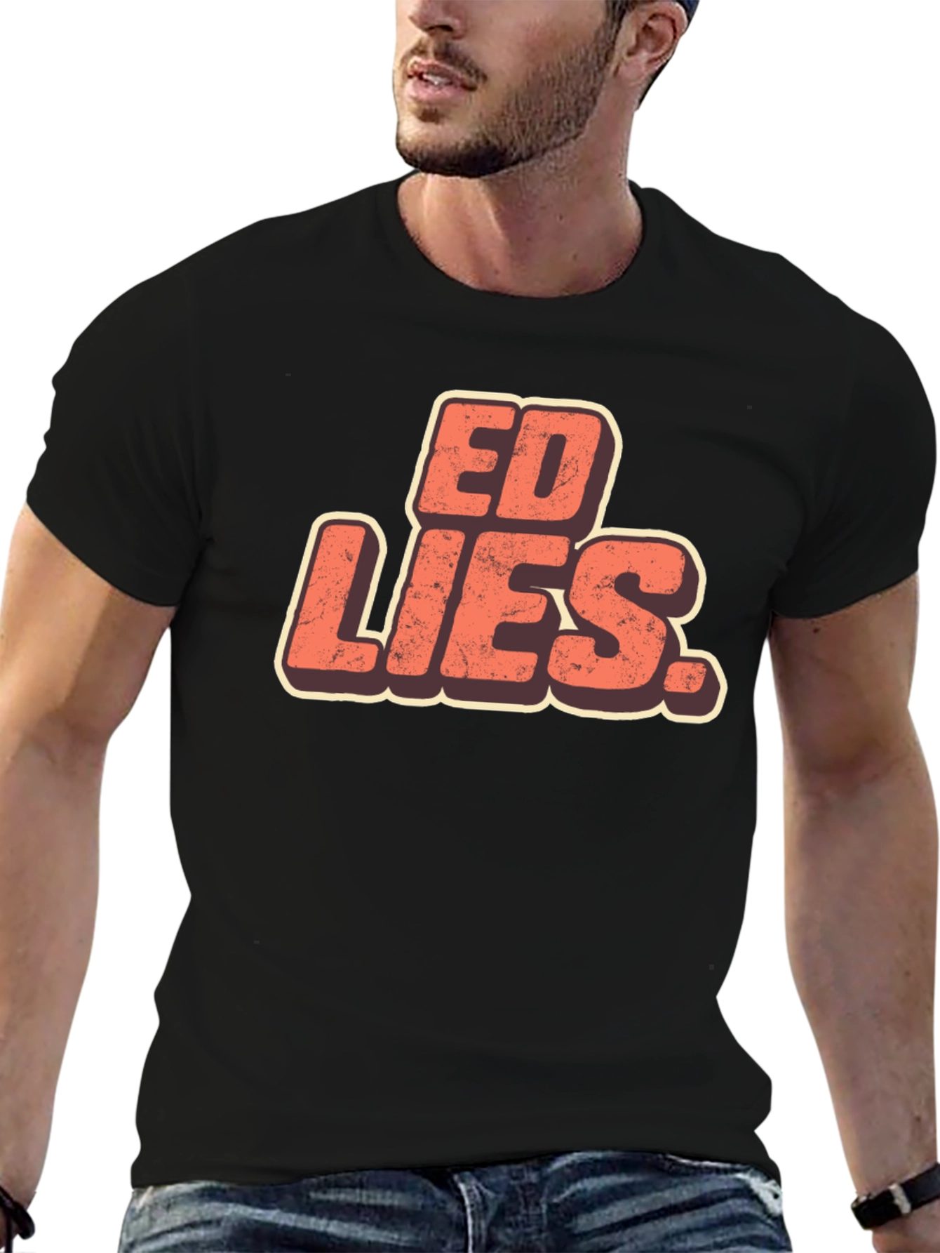 Black Ed Lies T-Shirt - Retro Design Black Tee view 6