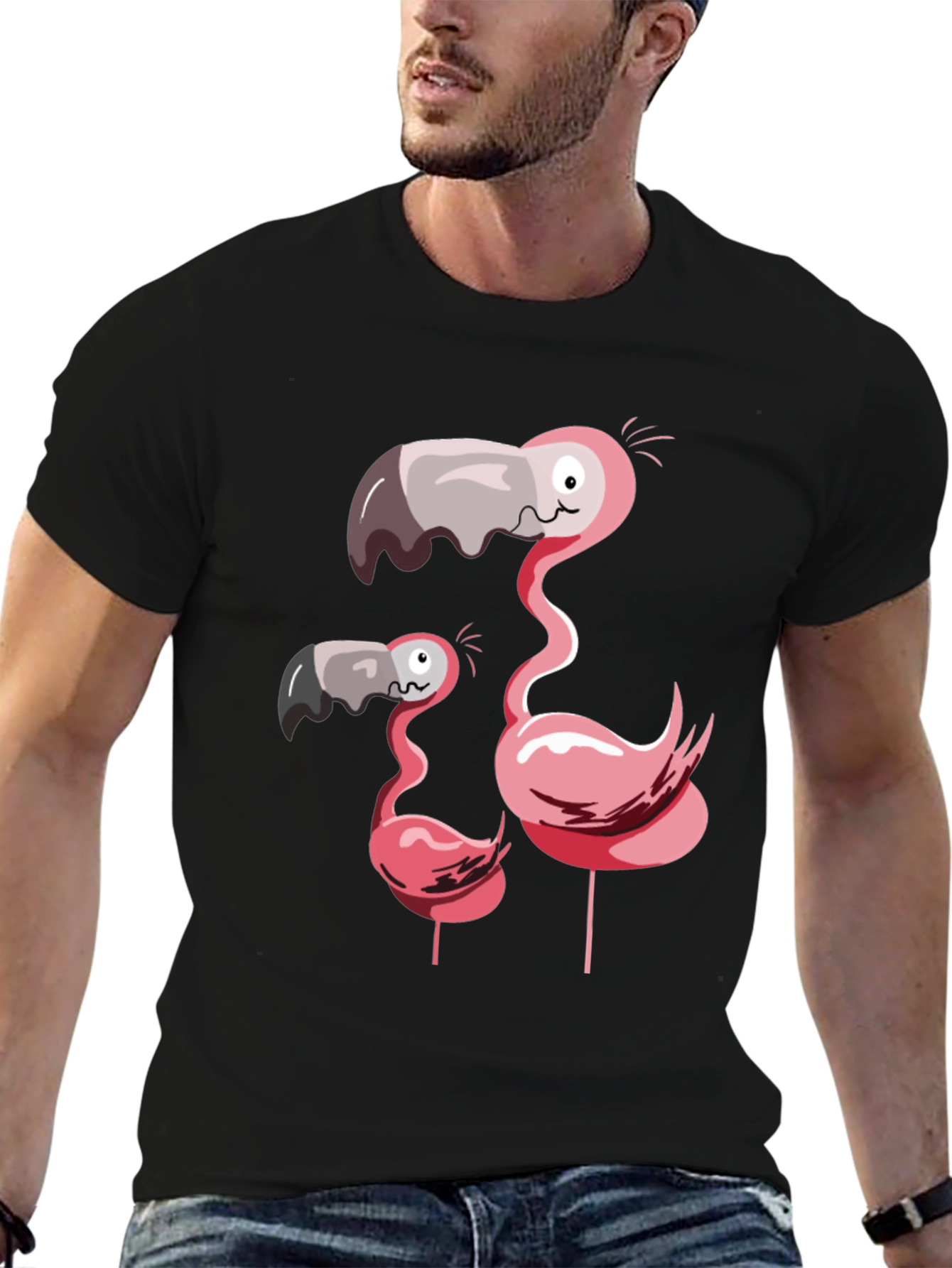 Black Funny Flamingo Family Graphic T-Shirt view 6