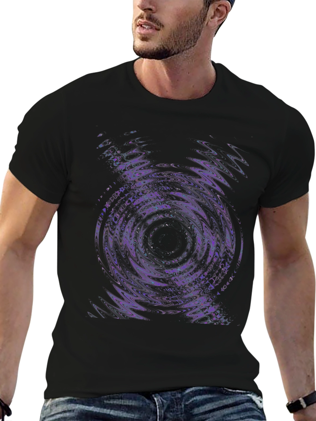 Black Abstract Vortex Graphic Tee - Black Cotton Blend view 6