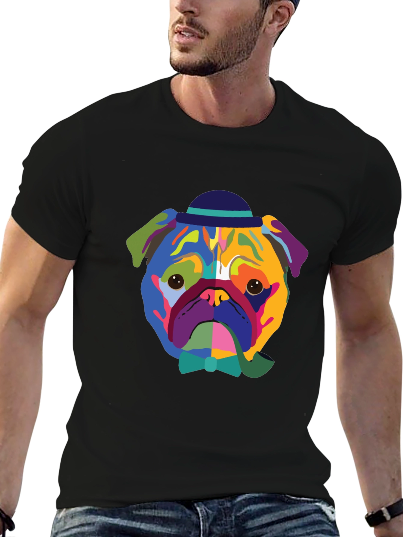 Black Colorful Dog Graphic Tee - Modern Art Style view 6