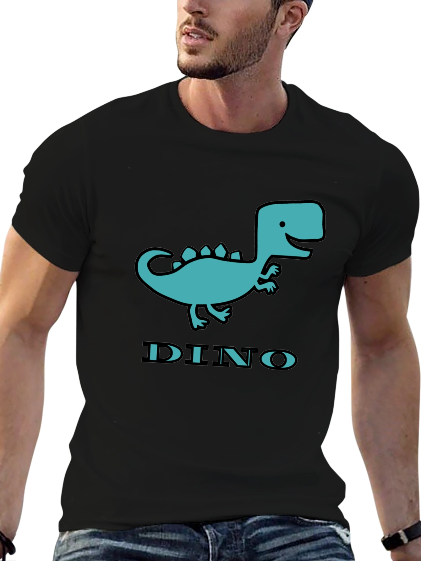 Black Dino T-Shirt - Cute Cartoon Dinosaur Graphic Tee view 6