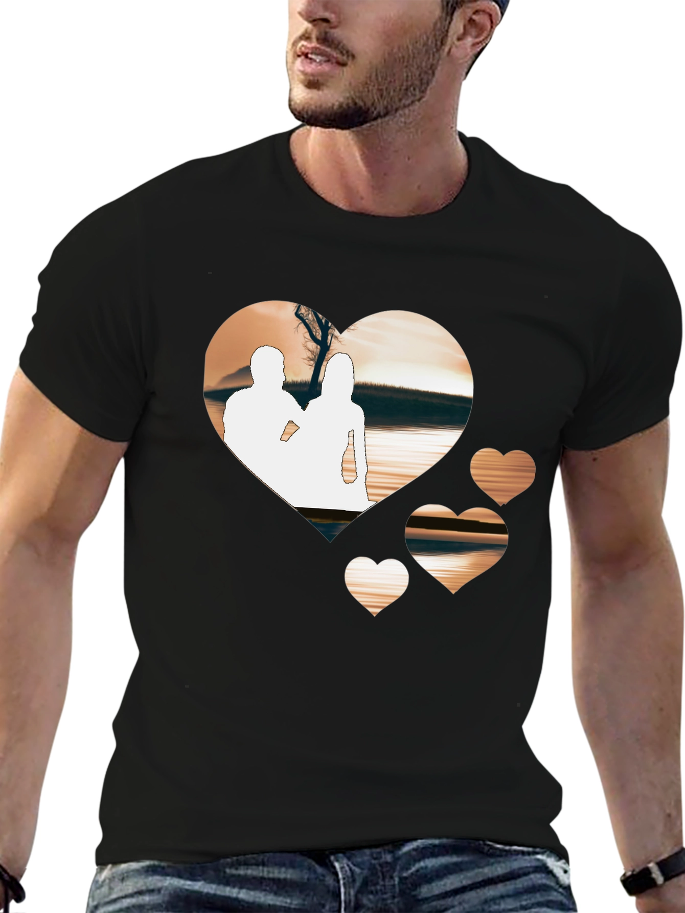 Black Romantic Hearts Graphic T-Shirt - Black view 6