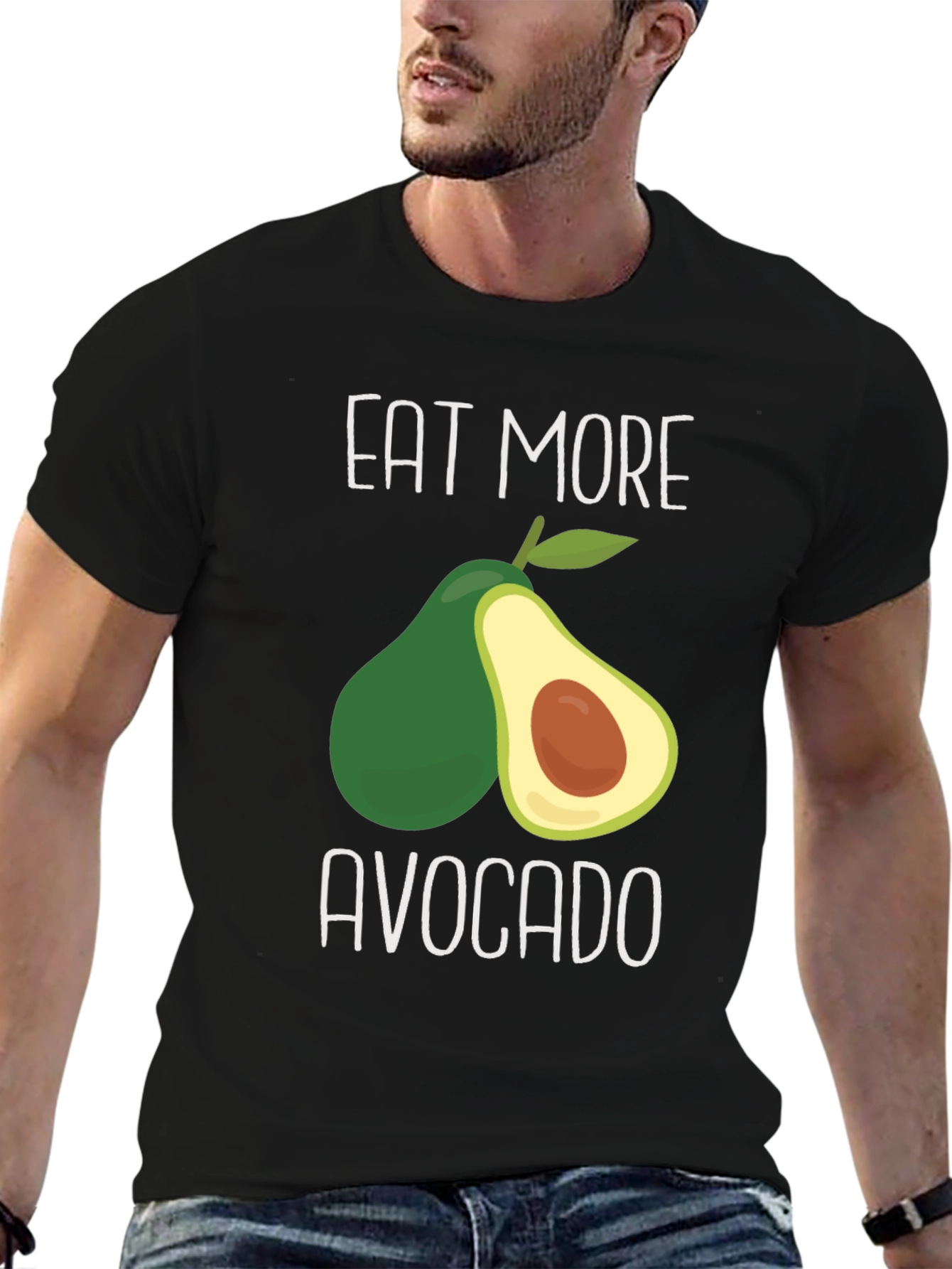 Black Eat More Avocado Graphic T-Shirt - Unisex Cotton Tee view 6