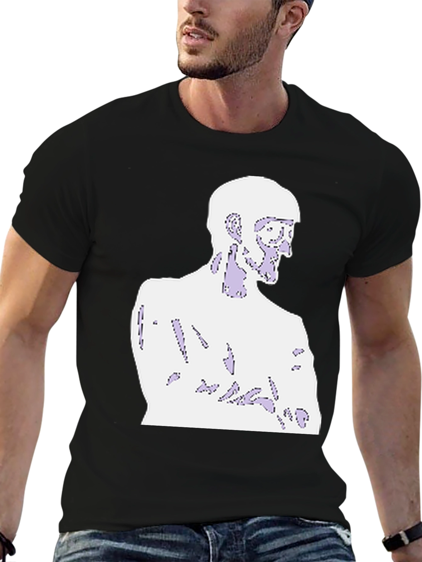 Black Abstract Figure Graphic Tee - Black Cotton Blend view 6